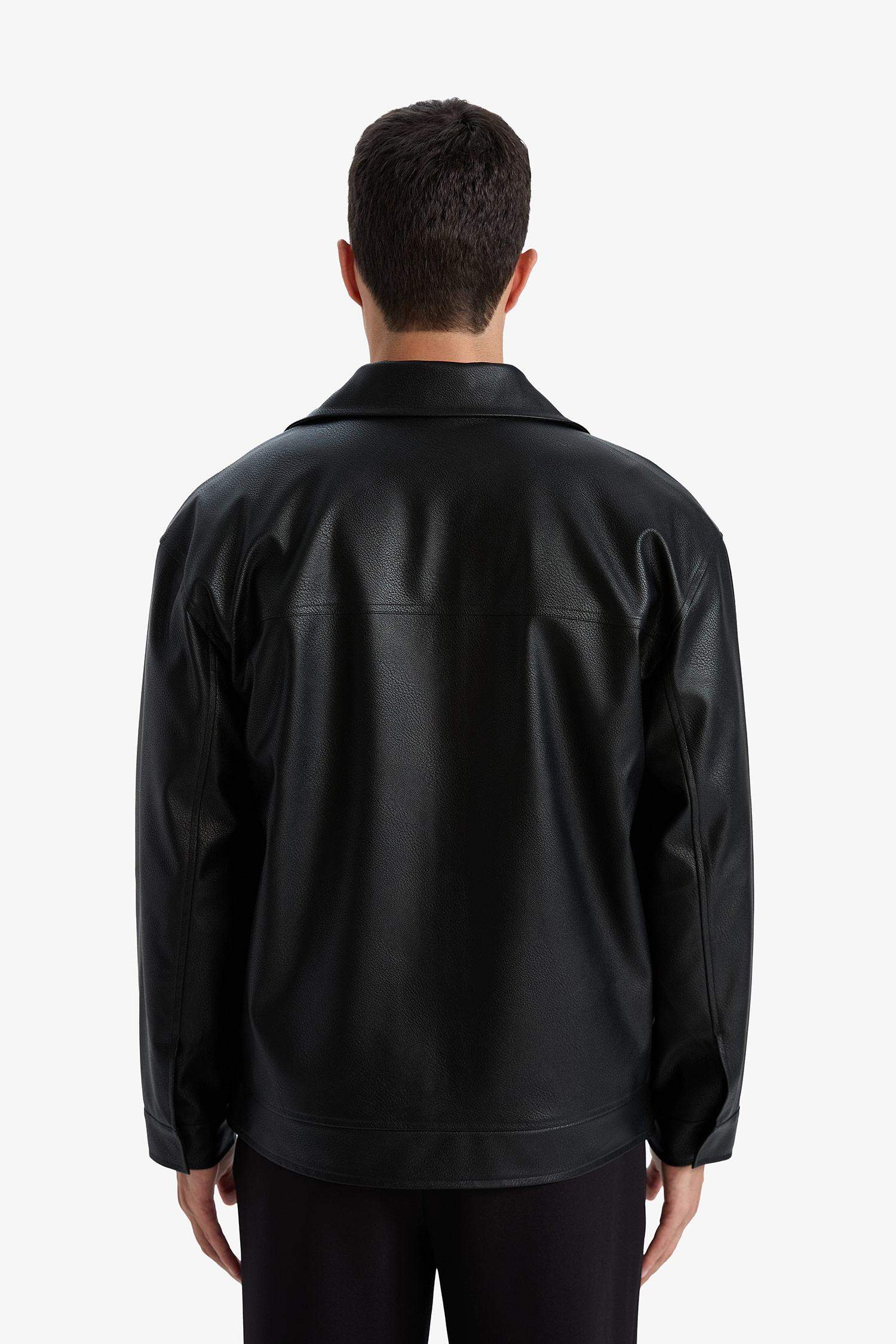 Slim Fit Lined Zippered Faux Leather Jacket