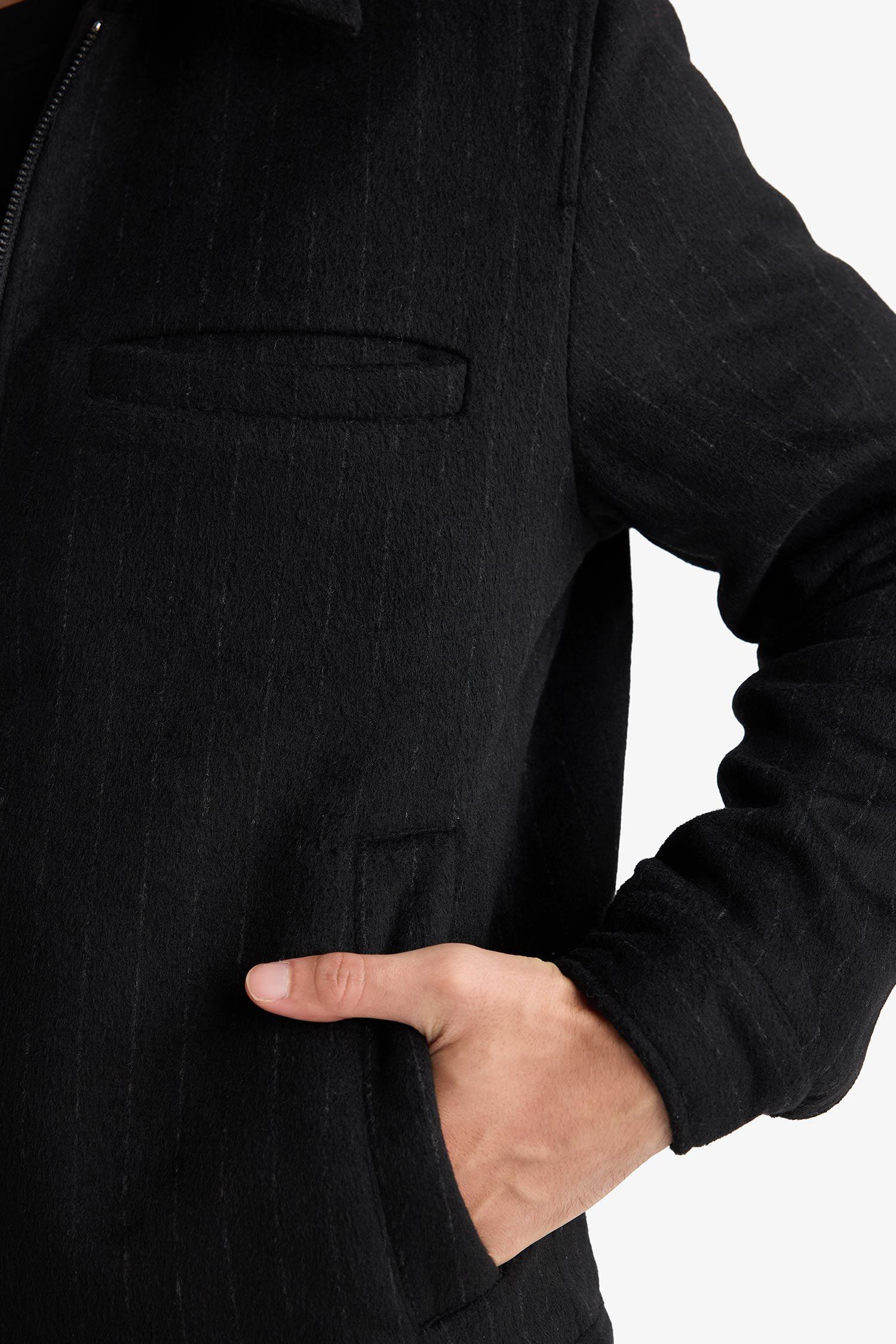 DeFacto Sıcak Tutan REGULAR FIT Astarlı Fermuarlı Yün Mont görsel 5