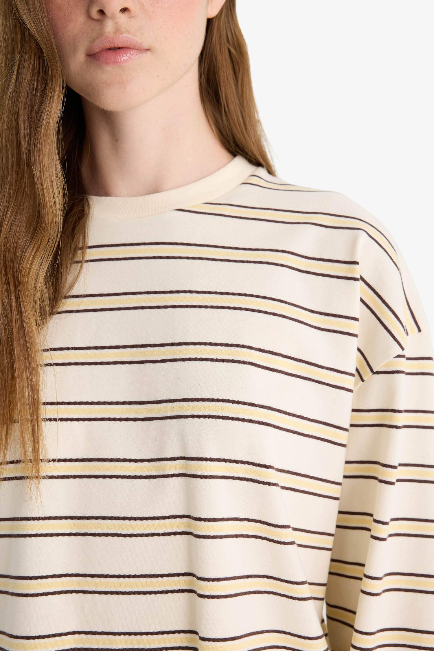 Loose Fit Bisiklet Yaka Çizgili Sweatshirt