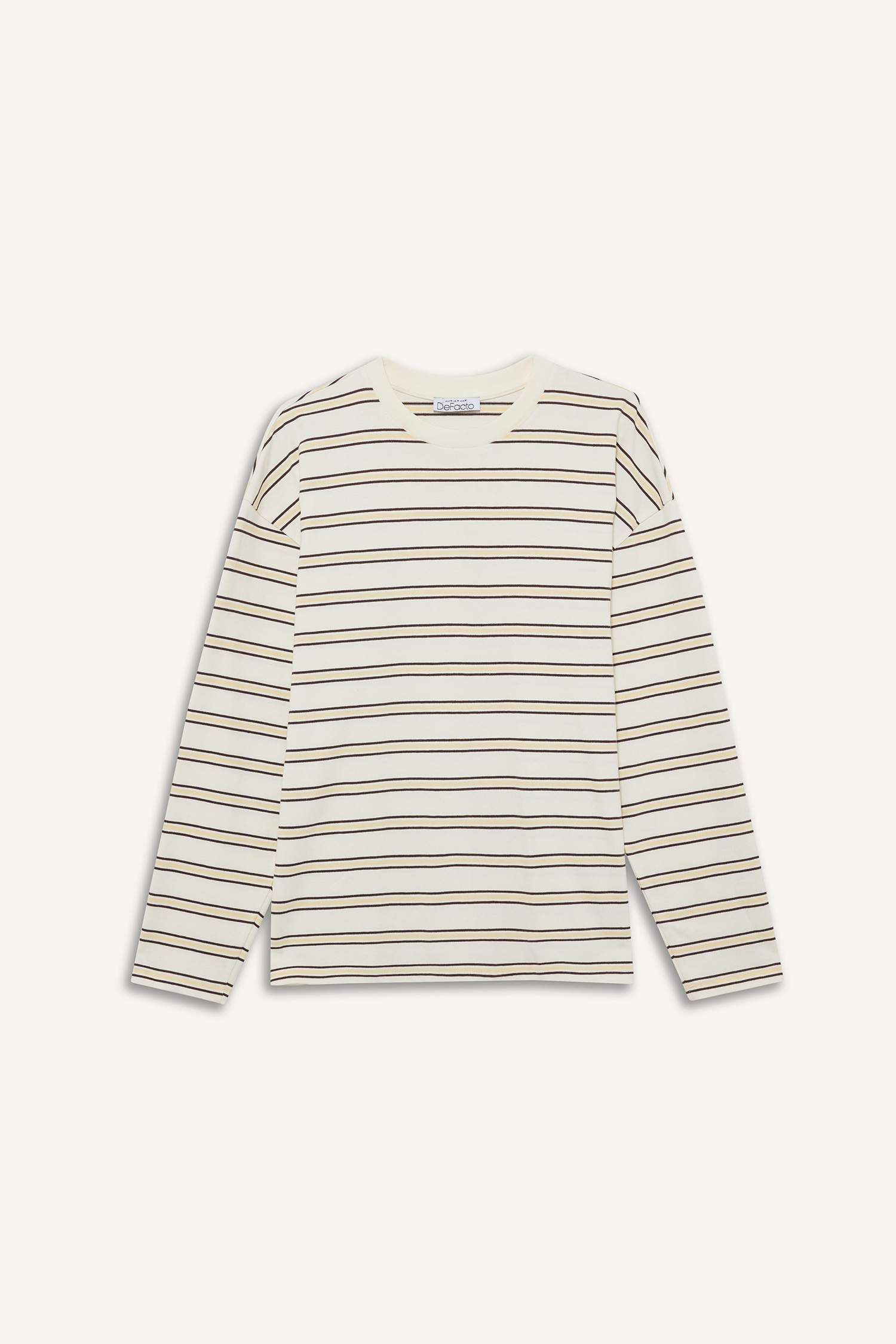 Loose Fit Bisiklet Yaka Çizgili Sweatshirt