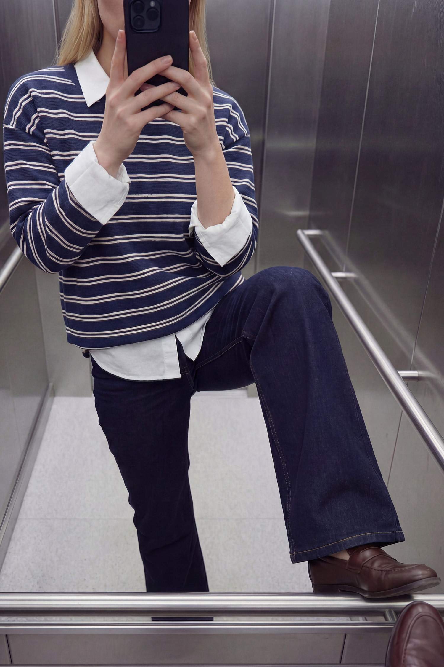 Loose Fit Çizgili Sweatshirt