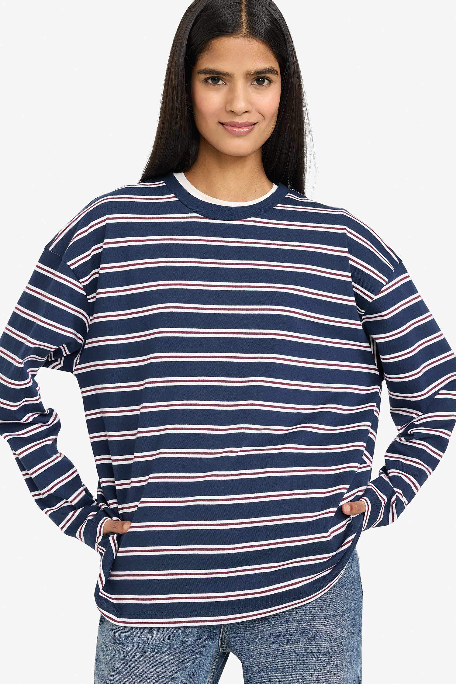 Loose Fit Çizgili Sweatshirt