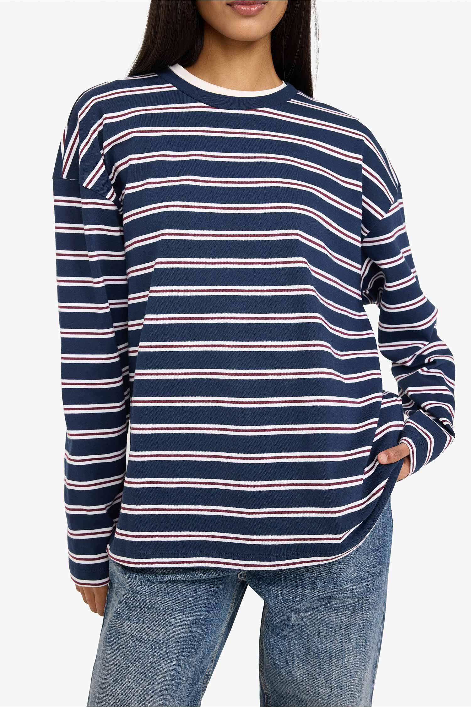 Loose Fit Çizgili Sweatshirt