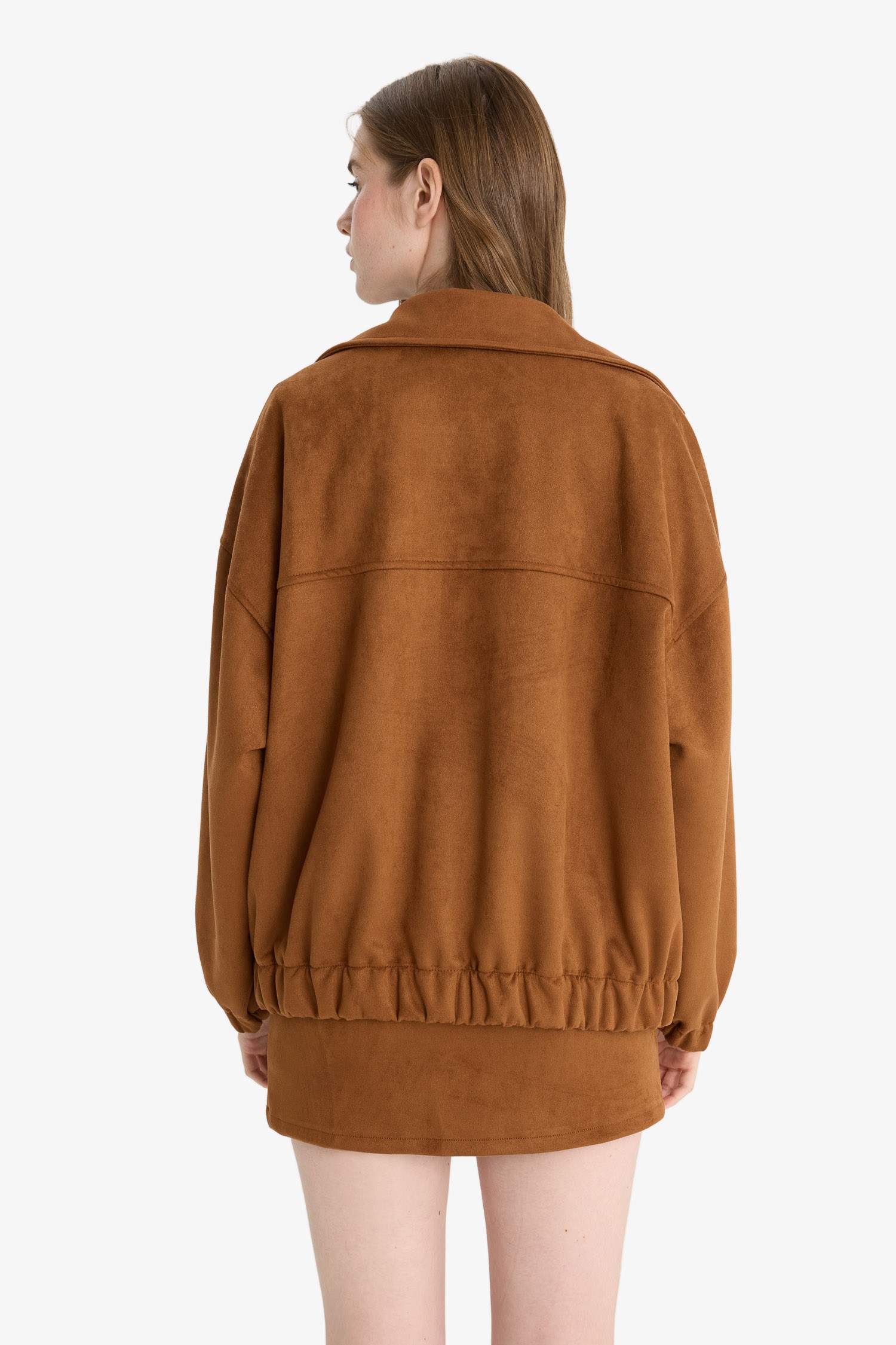 Fermuarlı Süet Bomber Ceket