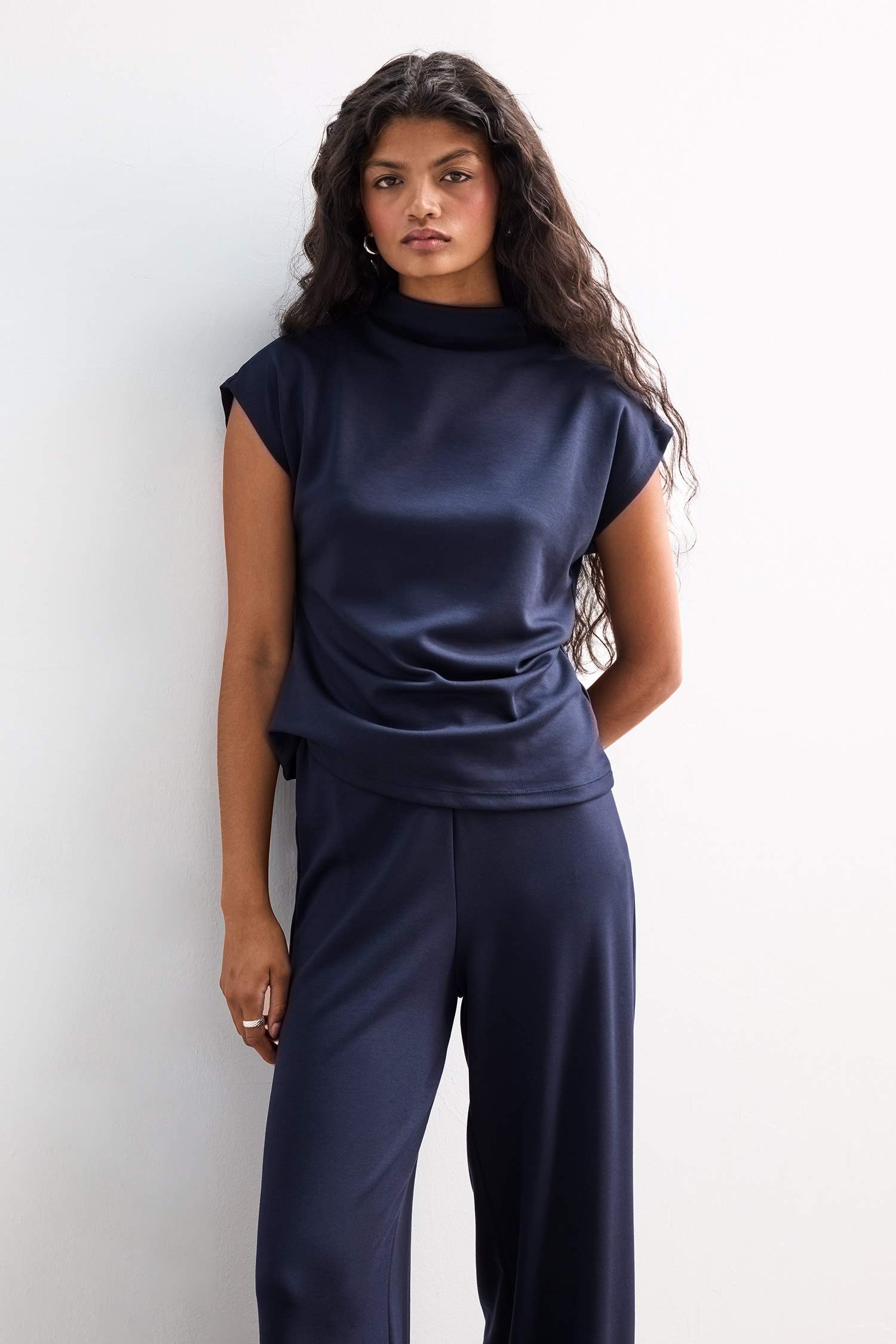 Top sans manches à col montant en piqué Coupe slim