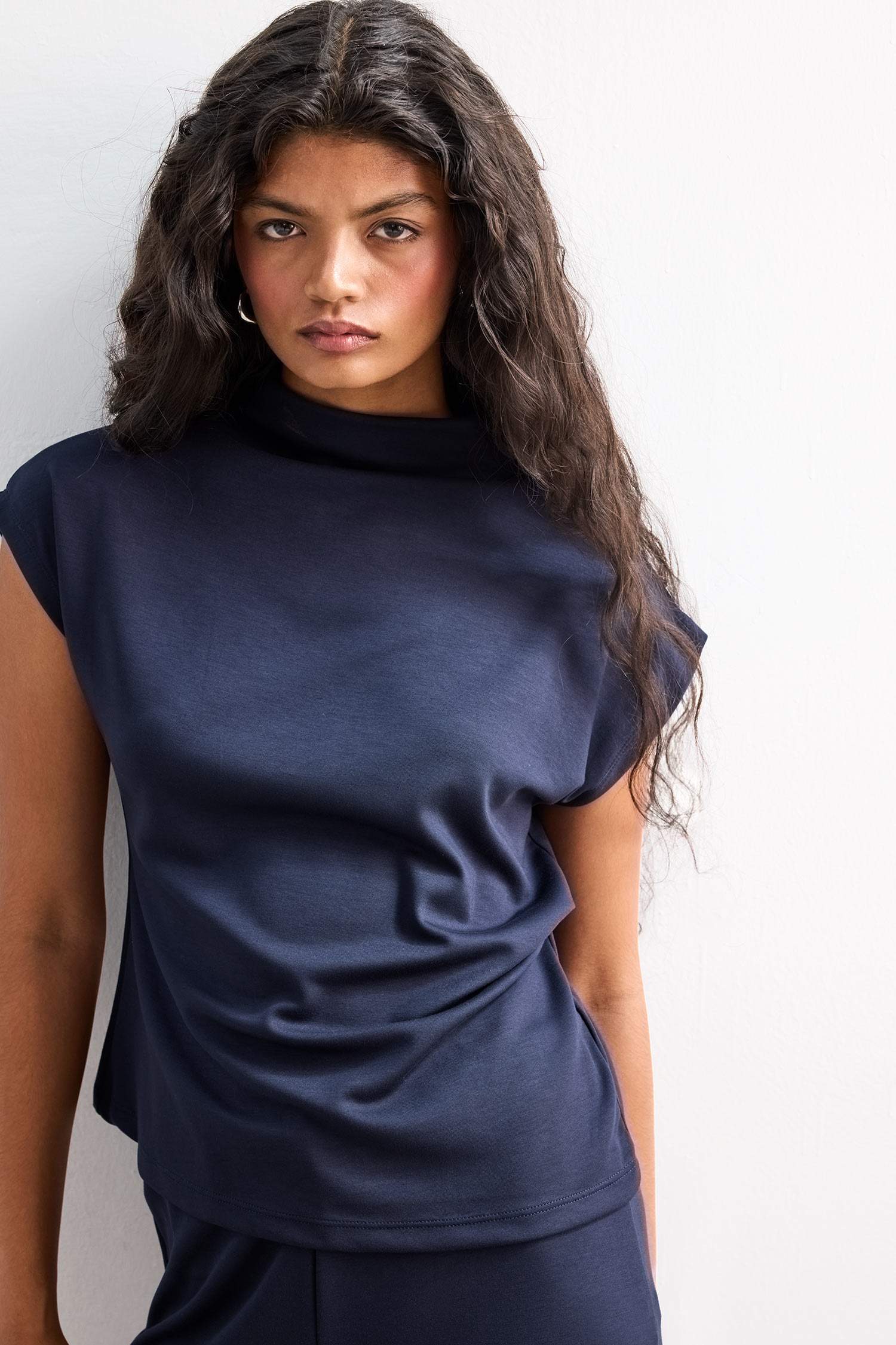 Top sans manches à col montant en piqué Coupe slim