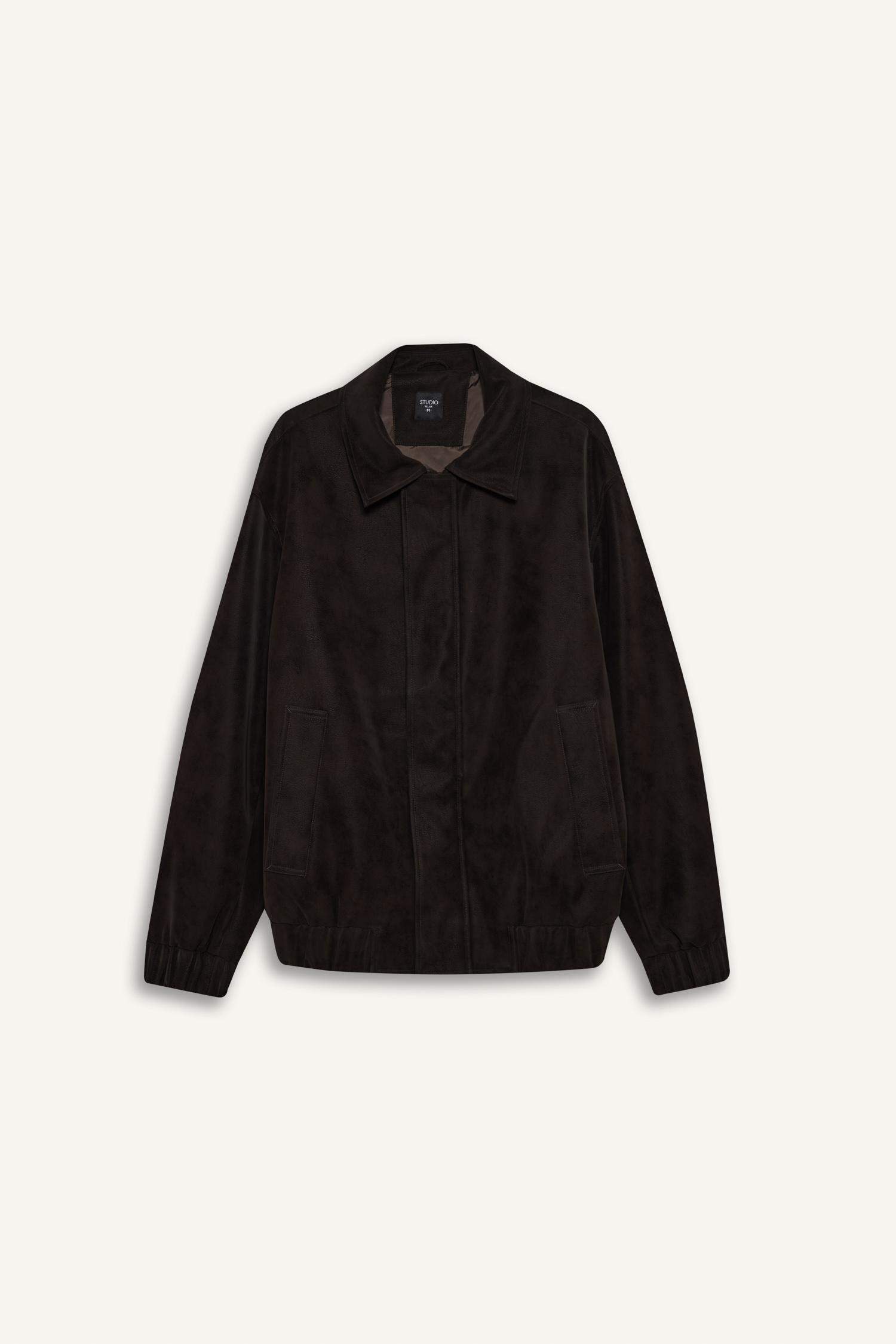 Relax Fit Astarlı Fermuarlı Süet Mont