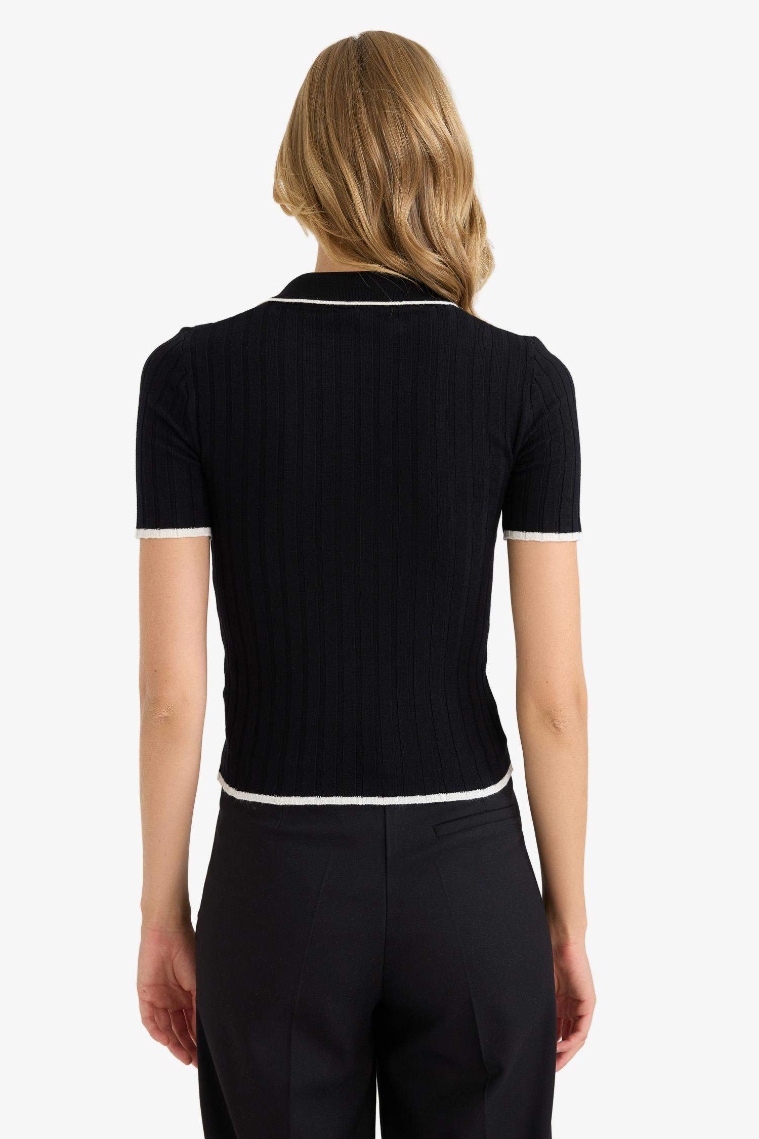 Fitted Polo Yaka Triko Kısa Kollu Kazak