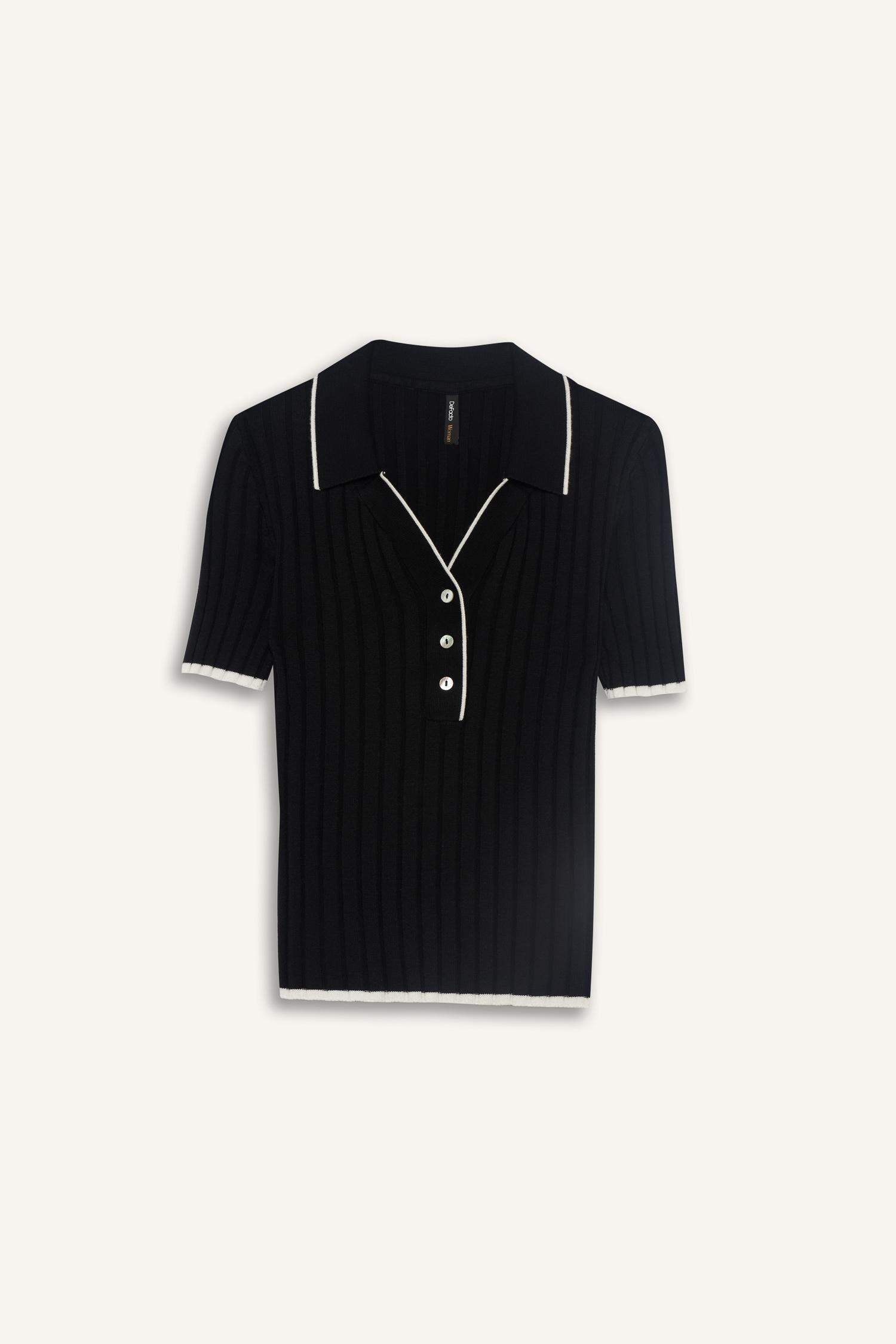 Fitted Polo Yaka Triko Kısa Kollu Kazak