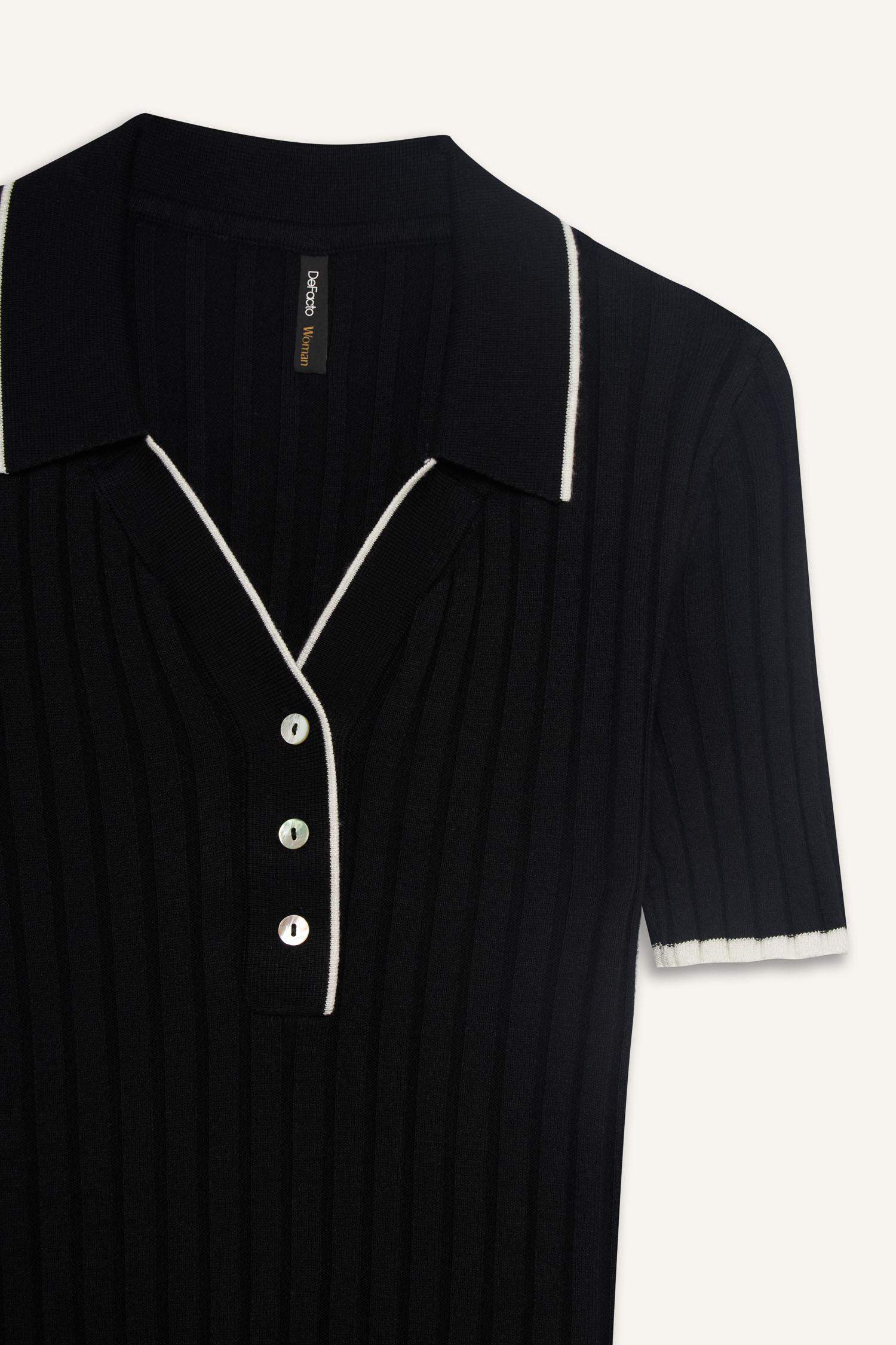 Fitted Polo Yaka Triko Kısa Kollu Kazak