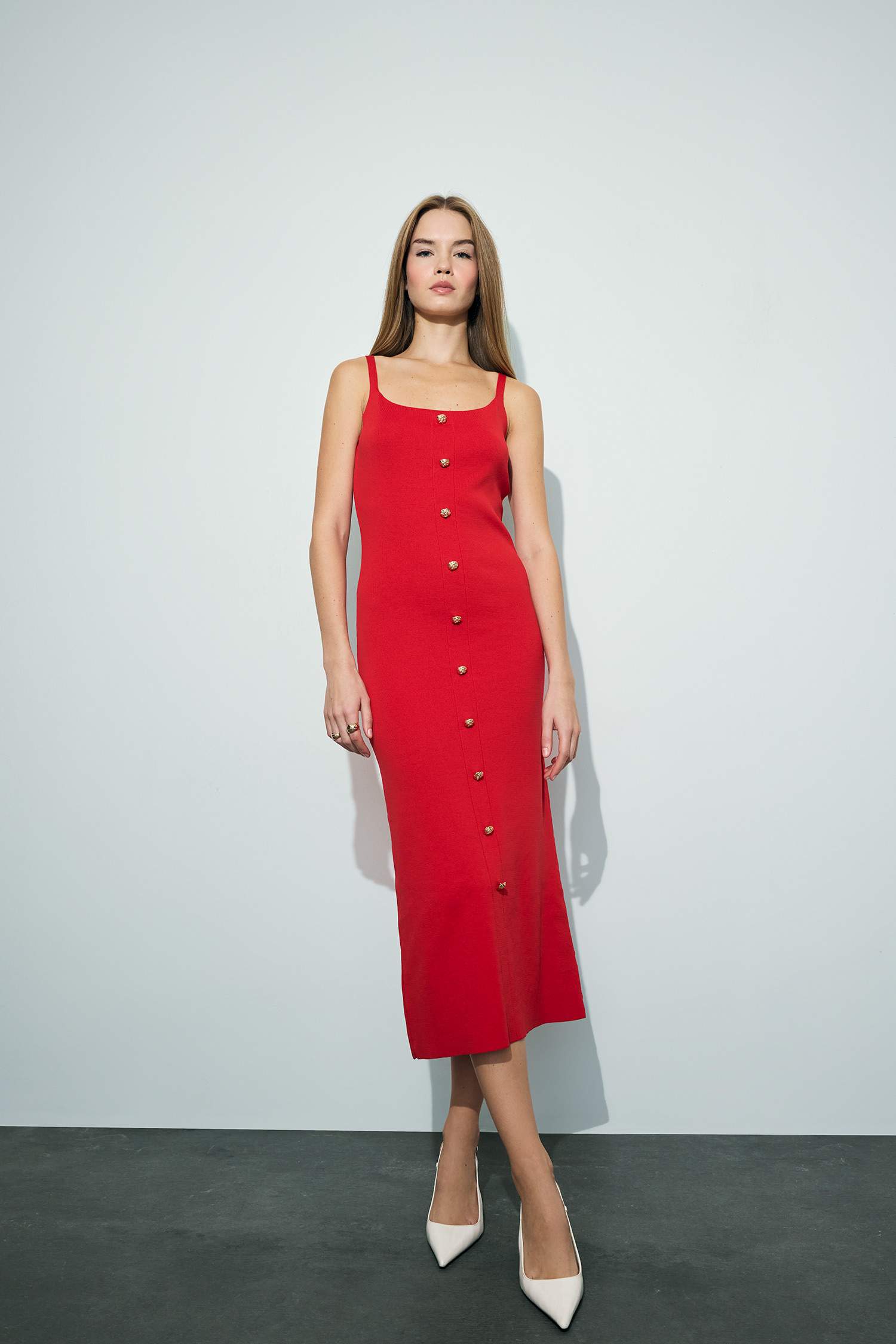 A Kesim Triko Askılı Midi Elbise