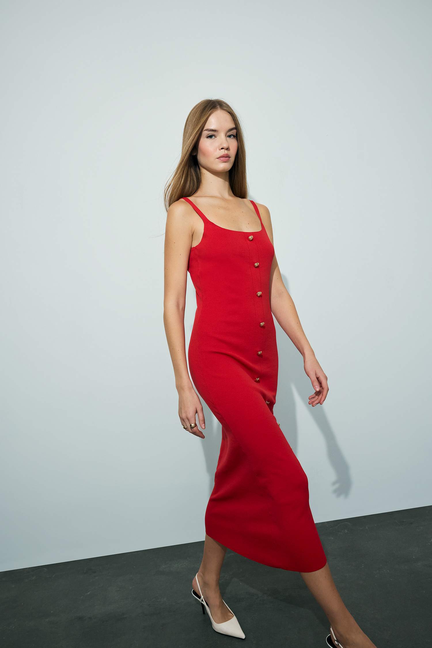 A Kesim Triko Askılı Midi Elbise