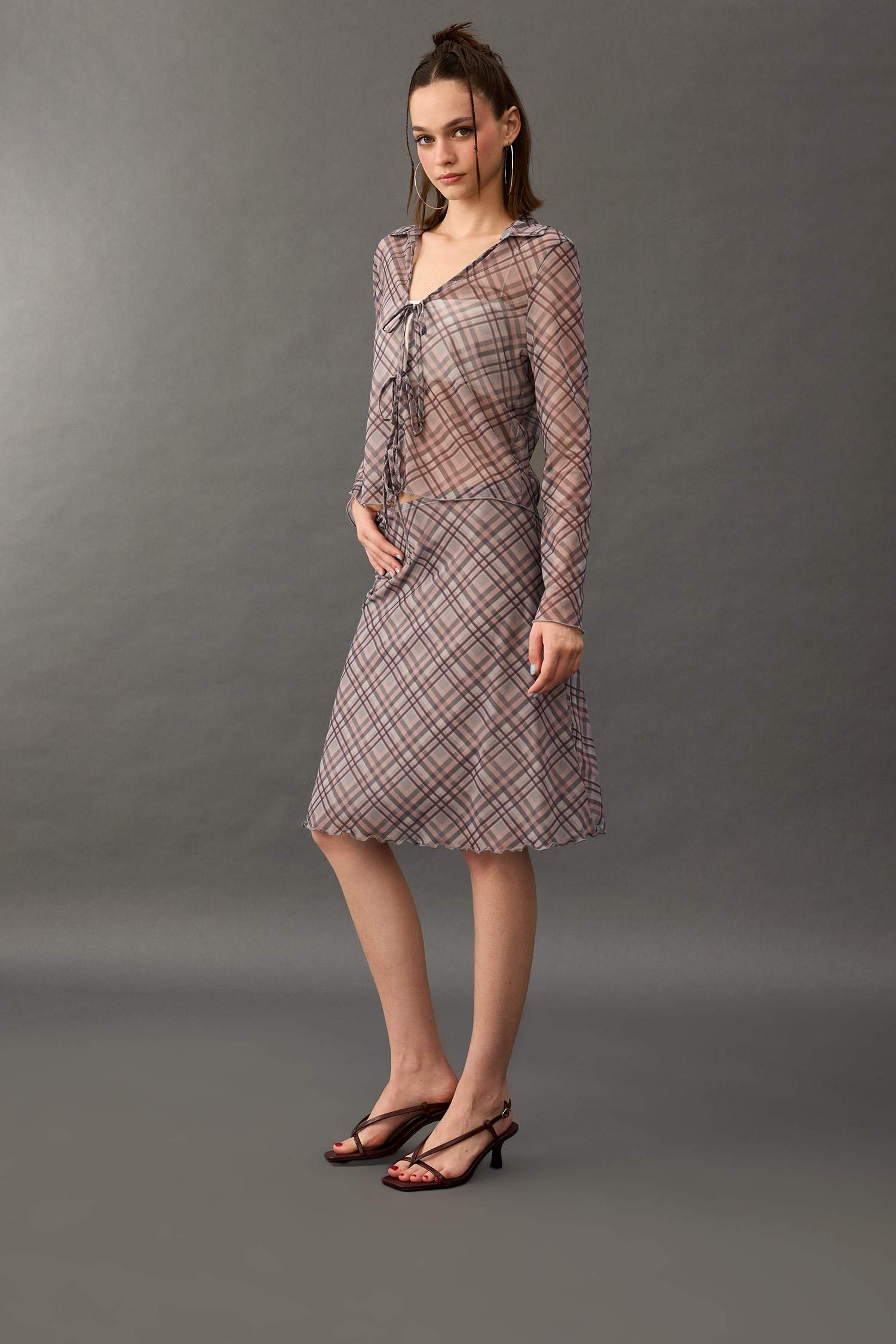 تنورة ميدي كاروهات تول بقصة A بخصر عادي