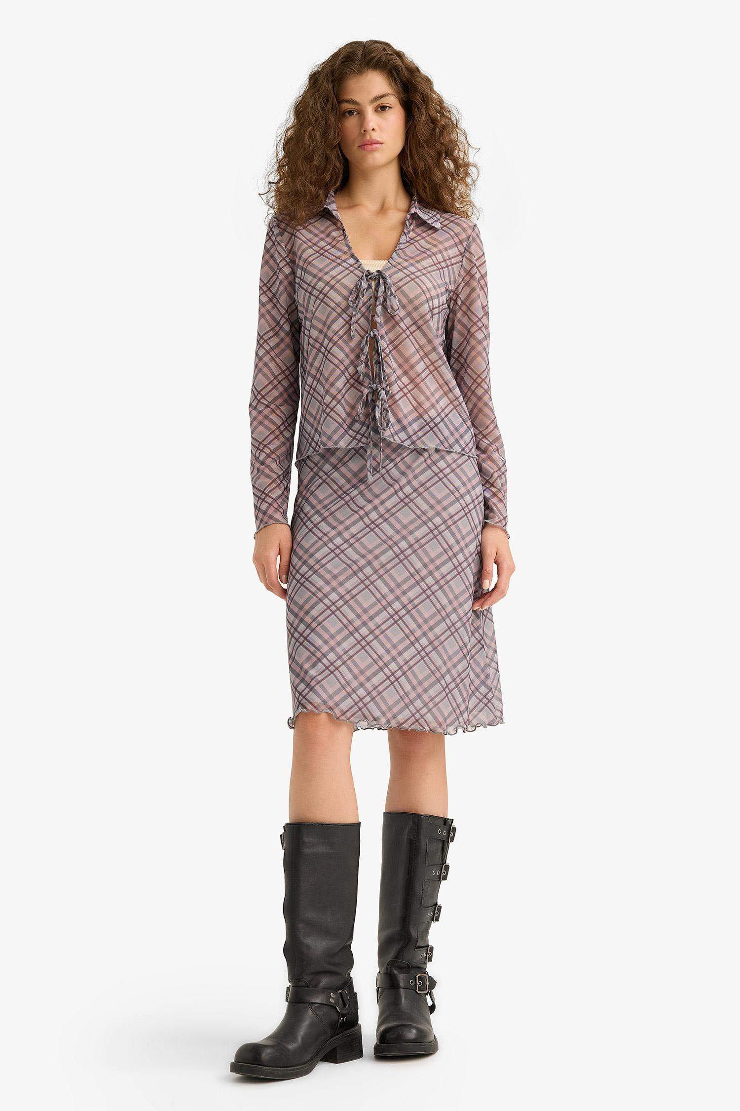 تنورة ميدي كاروهات تول بقصة A بخصر عادي