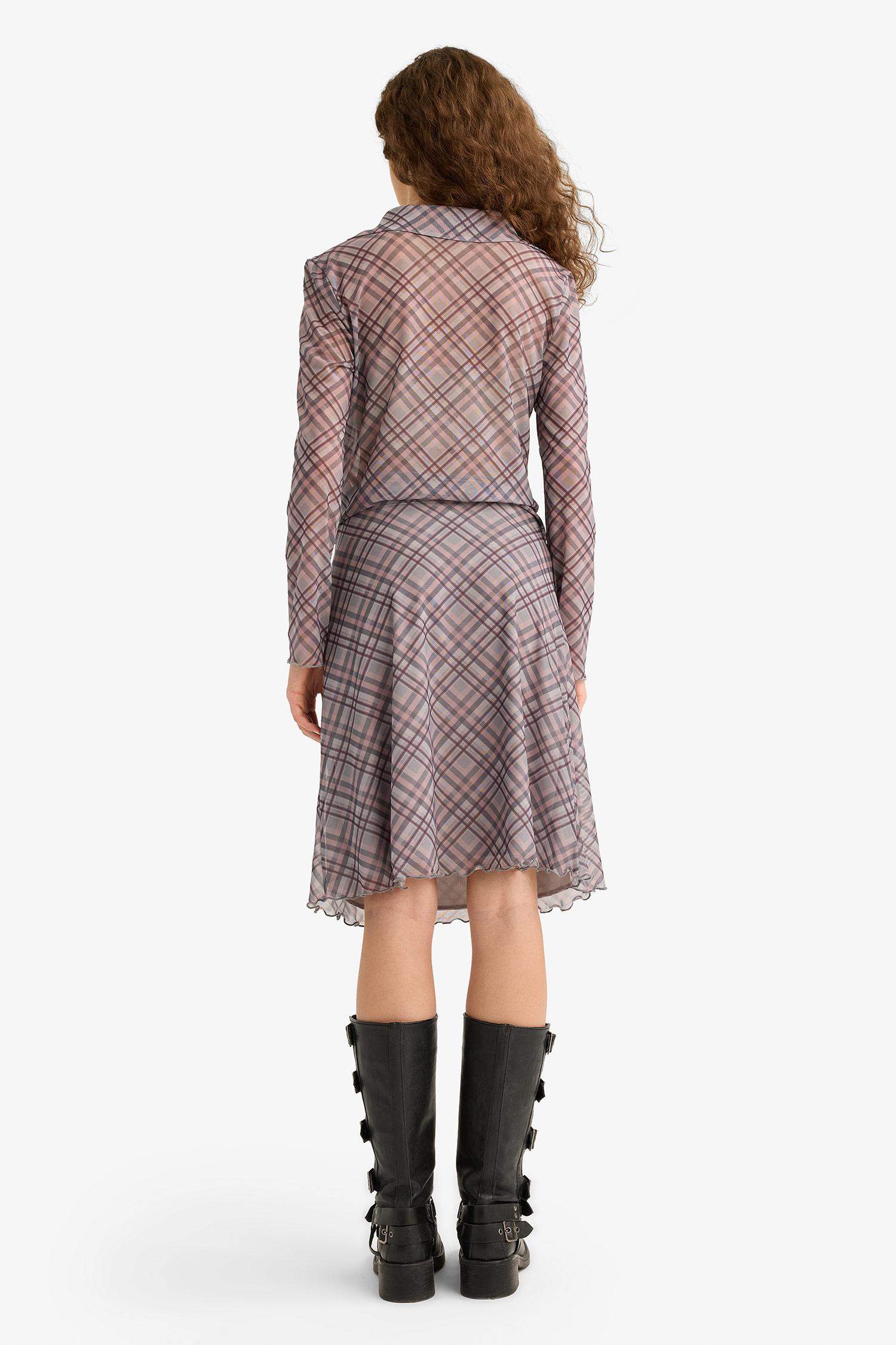 تنورة ميدي كاروهات تول بقصة A بخصر عادي