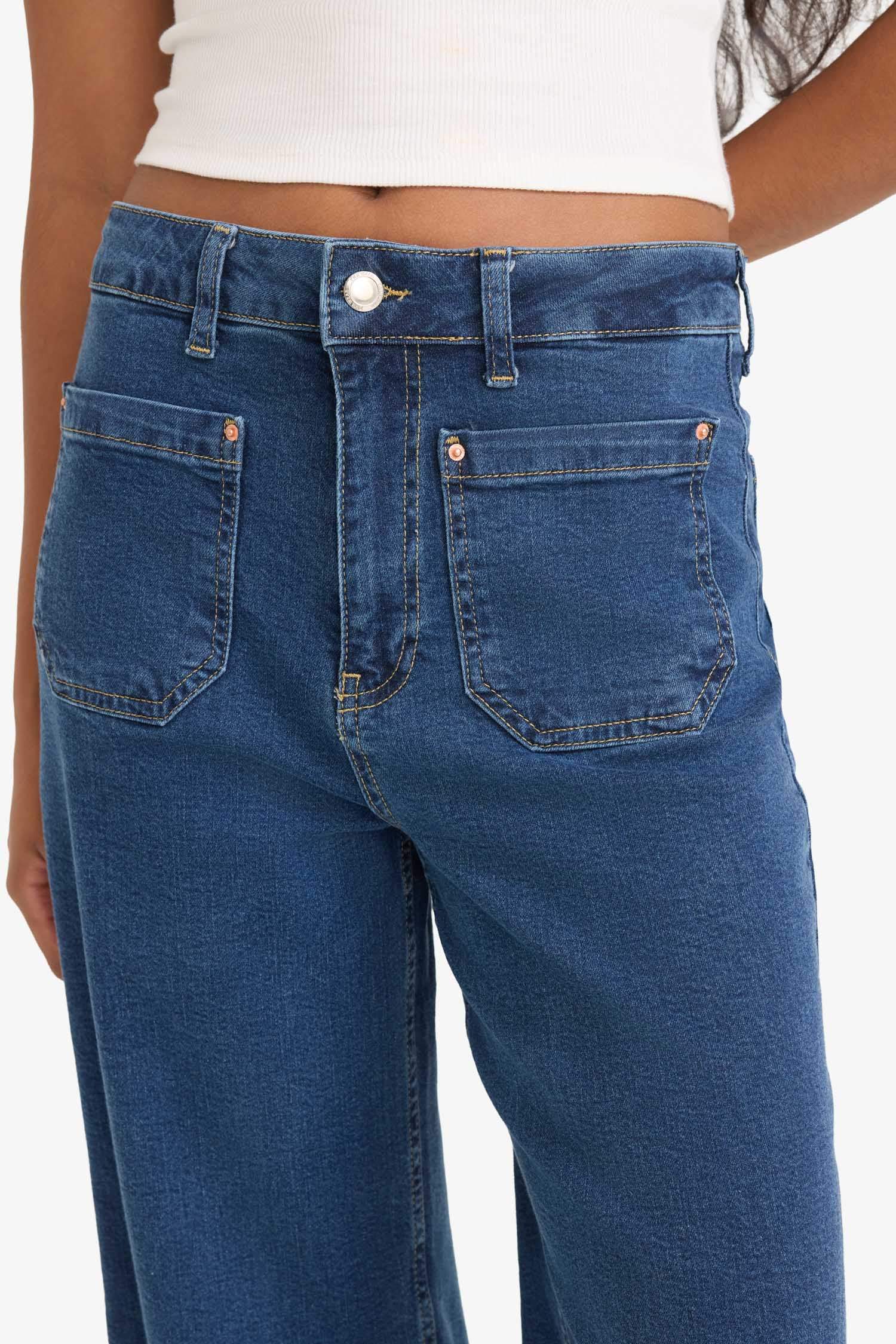 بنطرون جينز كروب وايد ليج برجل واسع وخصر عالي