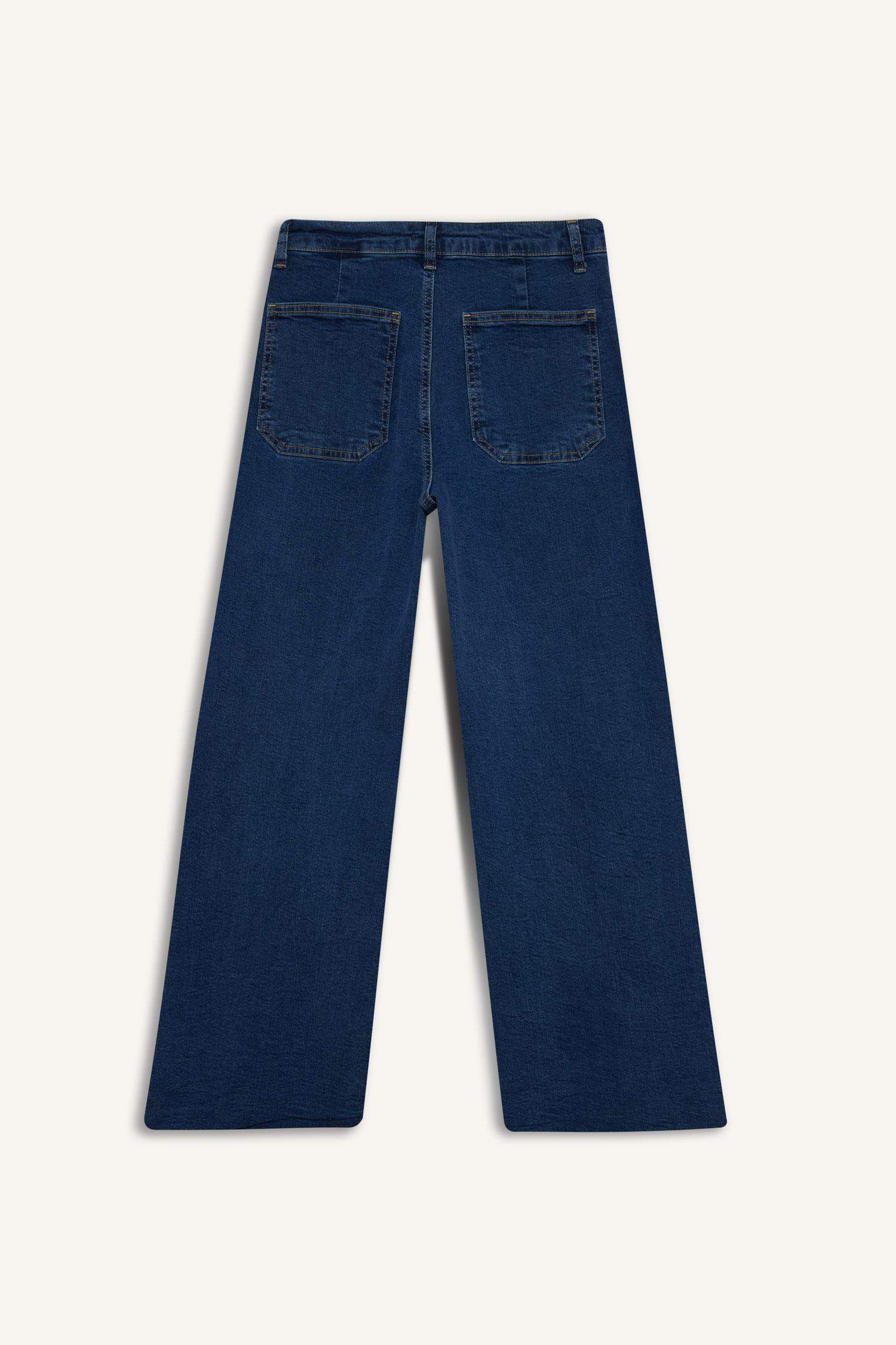 بنطرون جينز كروب وايد ليج برجل واسع وخصر عالي