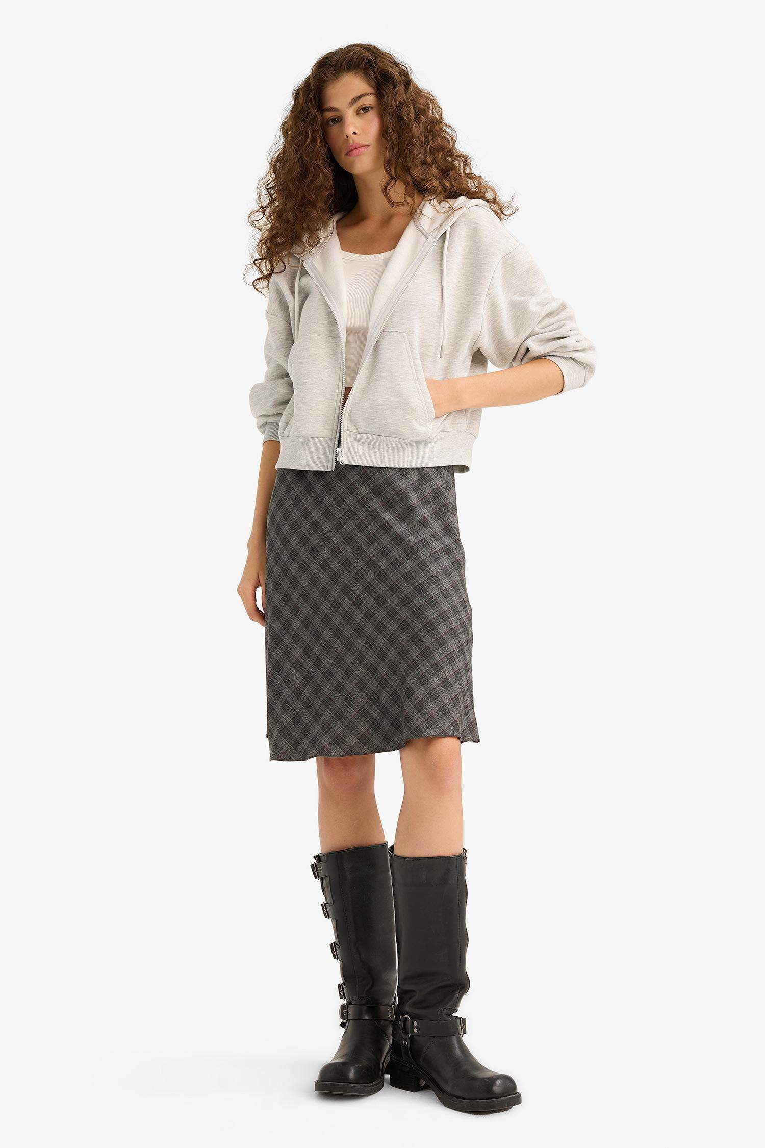 A Line Plaid Viscose High Waist Midi Skirt