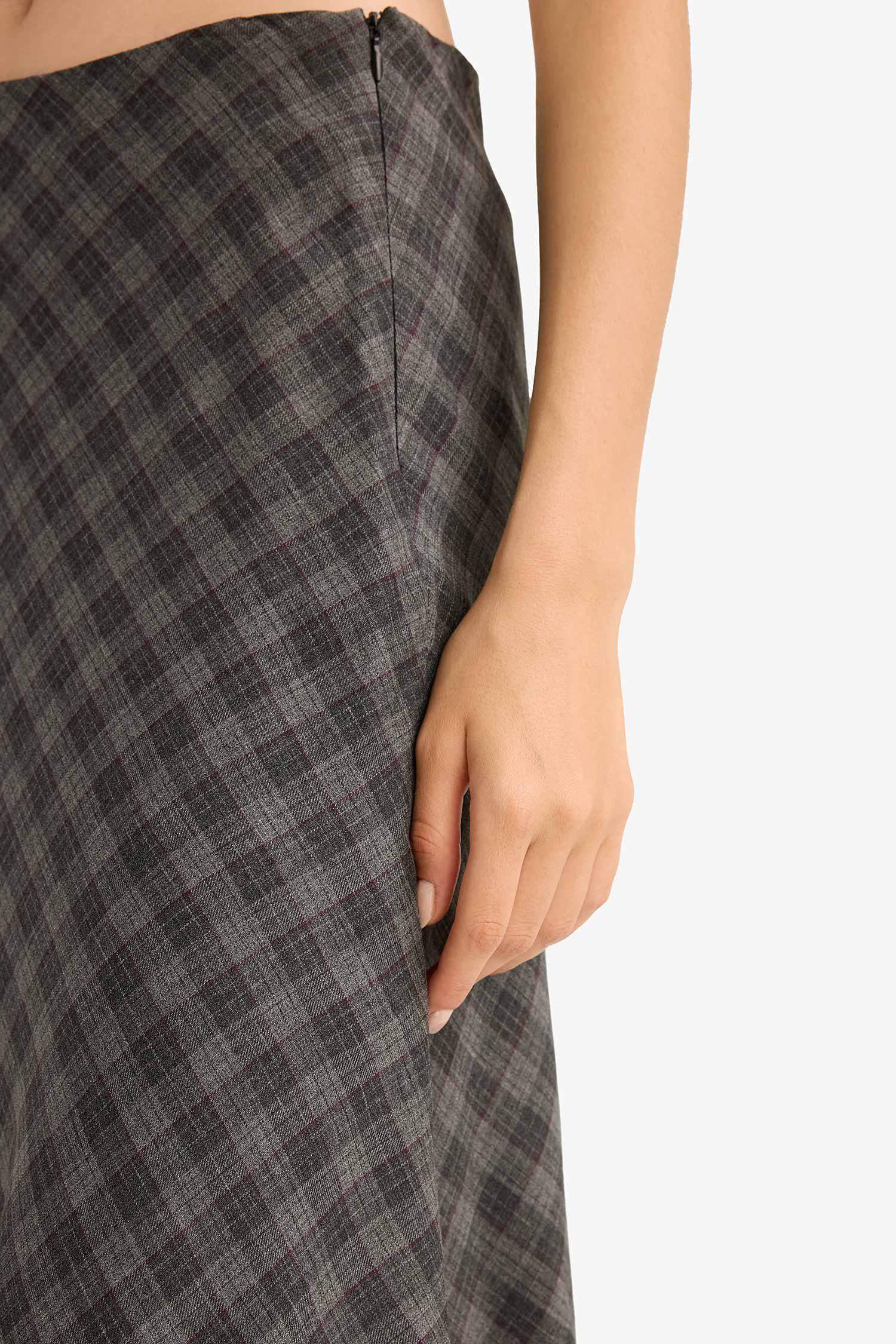 A Line Plaid Viscose High Waist Midi Skirt
