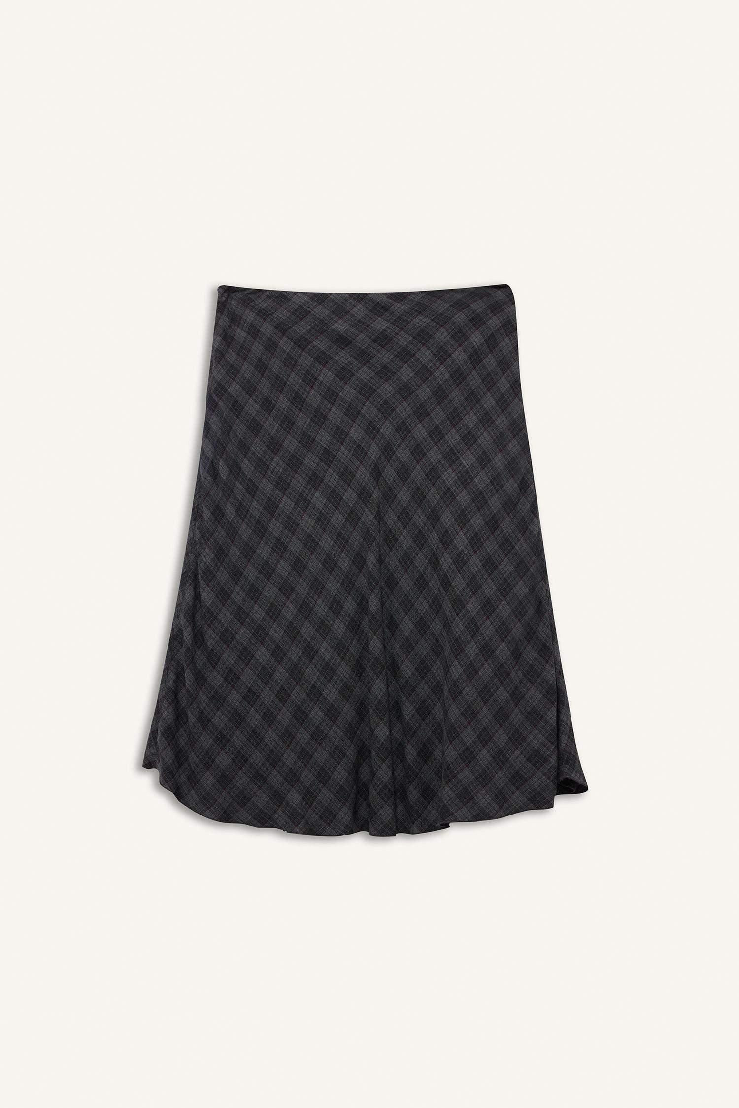 A Line Plaid Viscose High Waist Midi Skirt