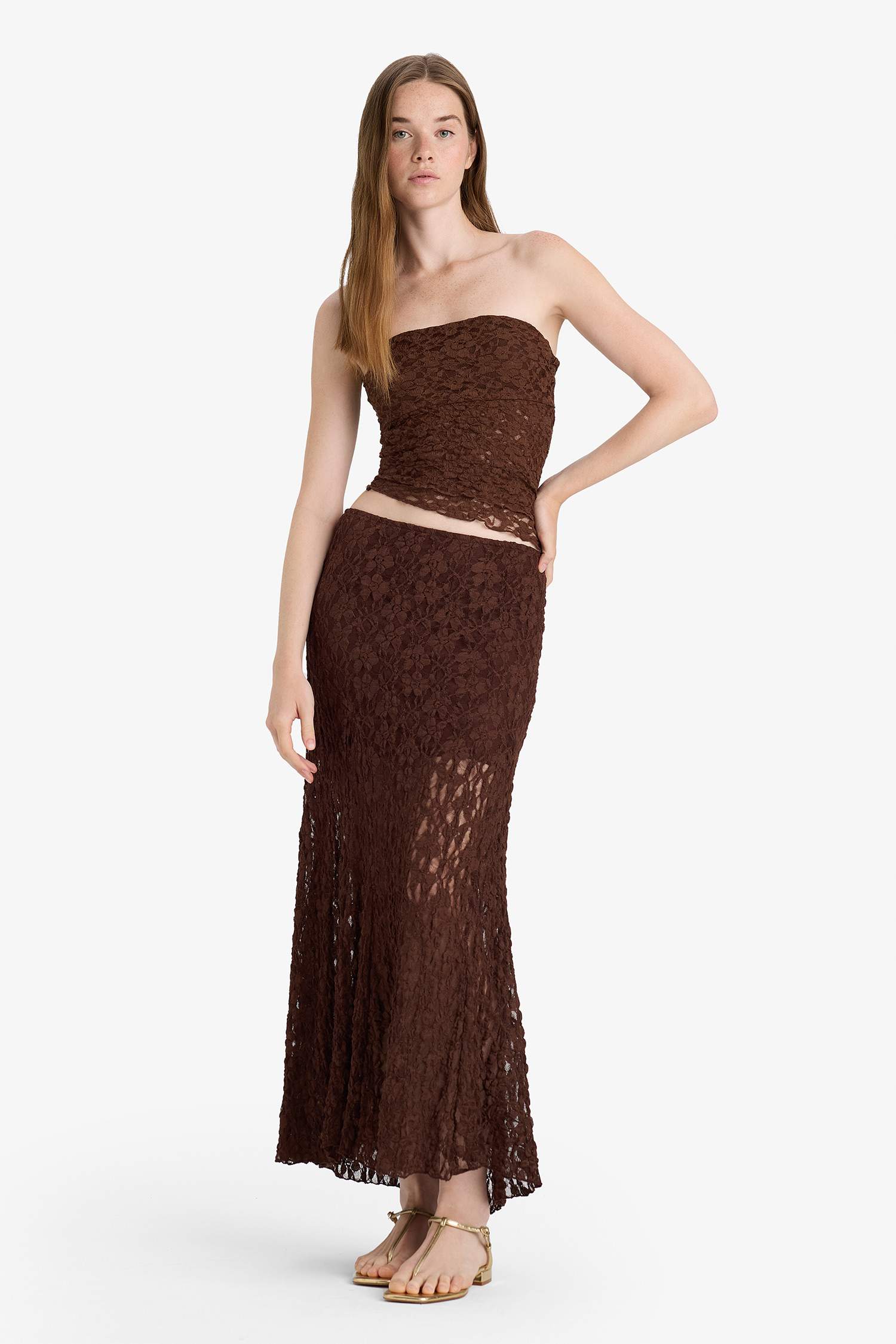 A Line Lace High Waist Maxi Knitted Skirt