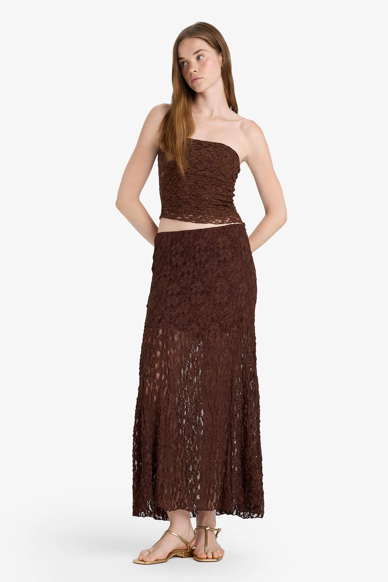 A Line Lace High Waist Maxi Knitted Skirt