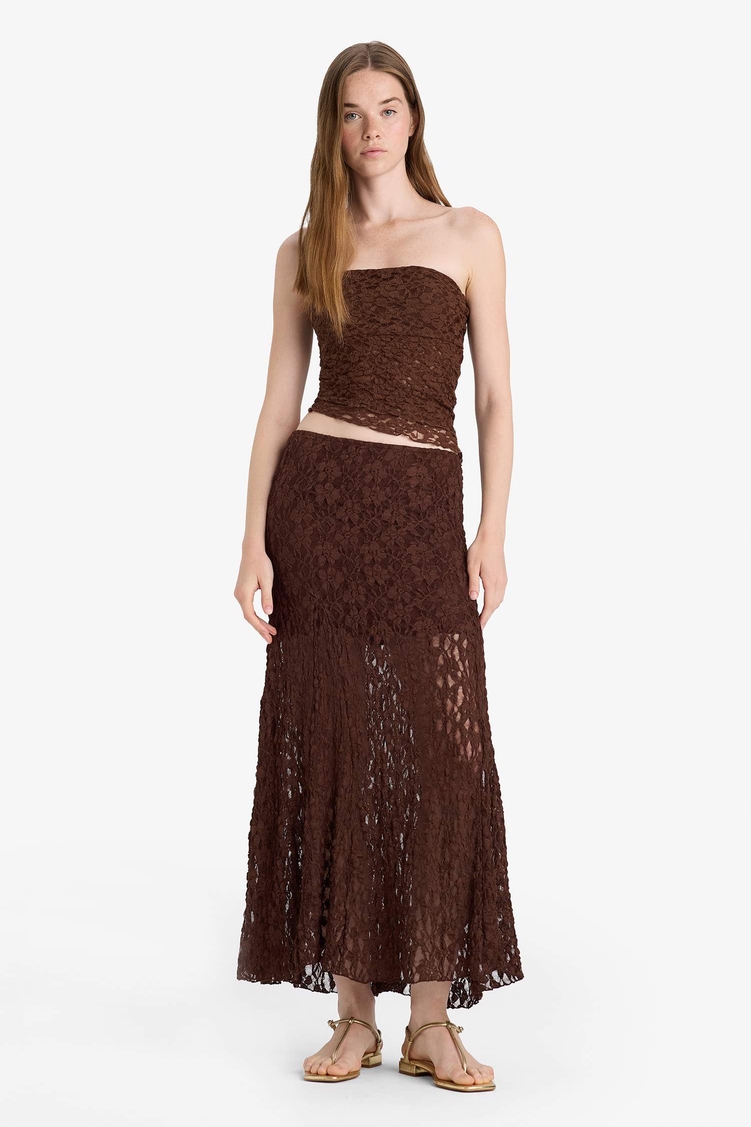 A Line Lace High Waist Maxi Knitted Skirt
