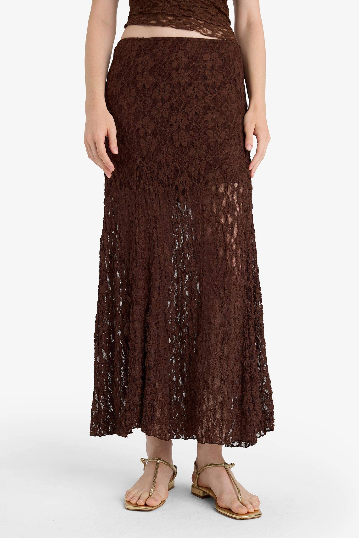 A Line Lace High Waist Maxi Knitted Skirt