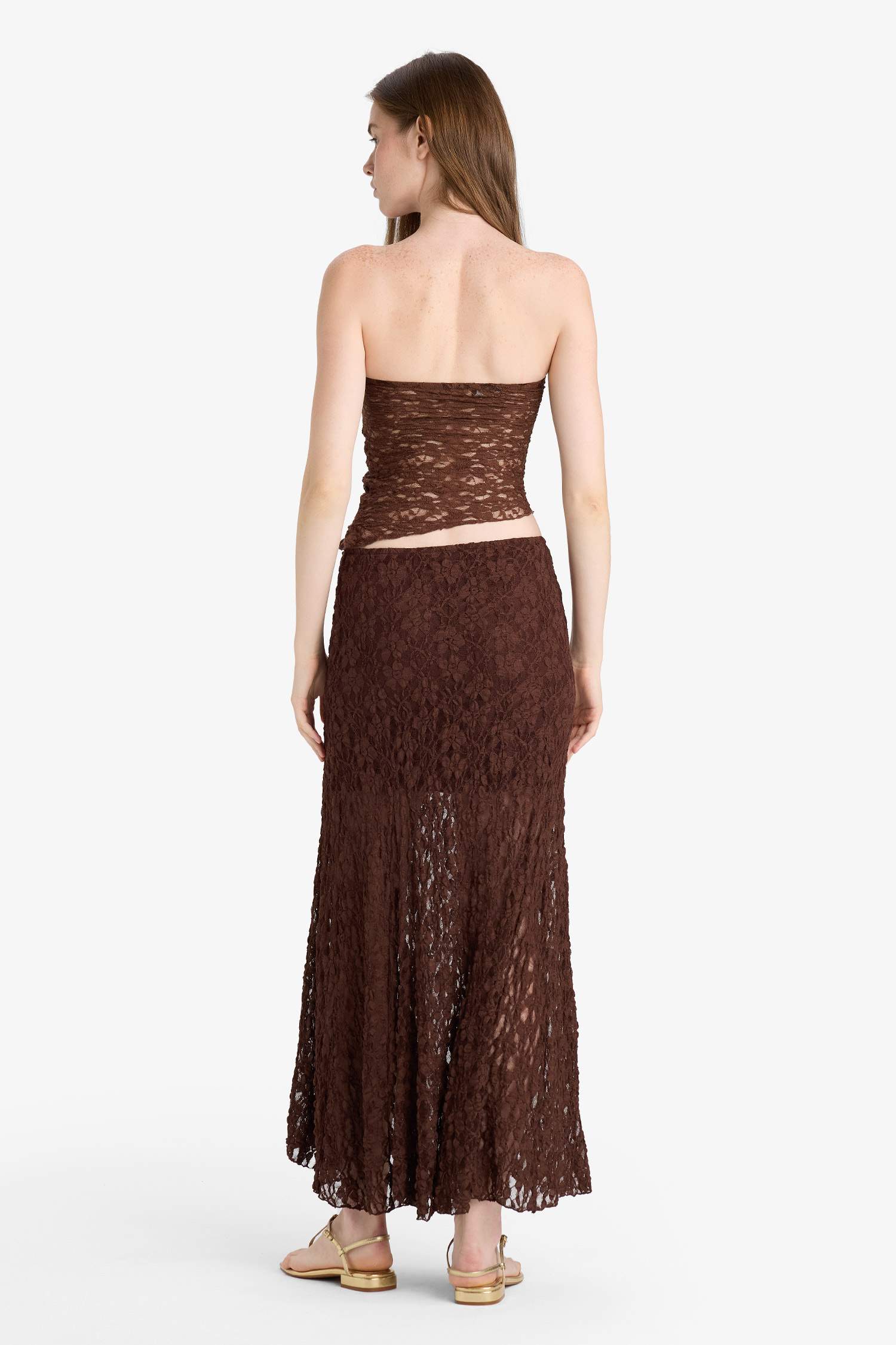 A Line Lace High Waist Maxi Knitted Skirt
