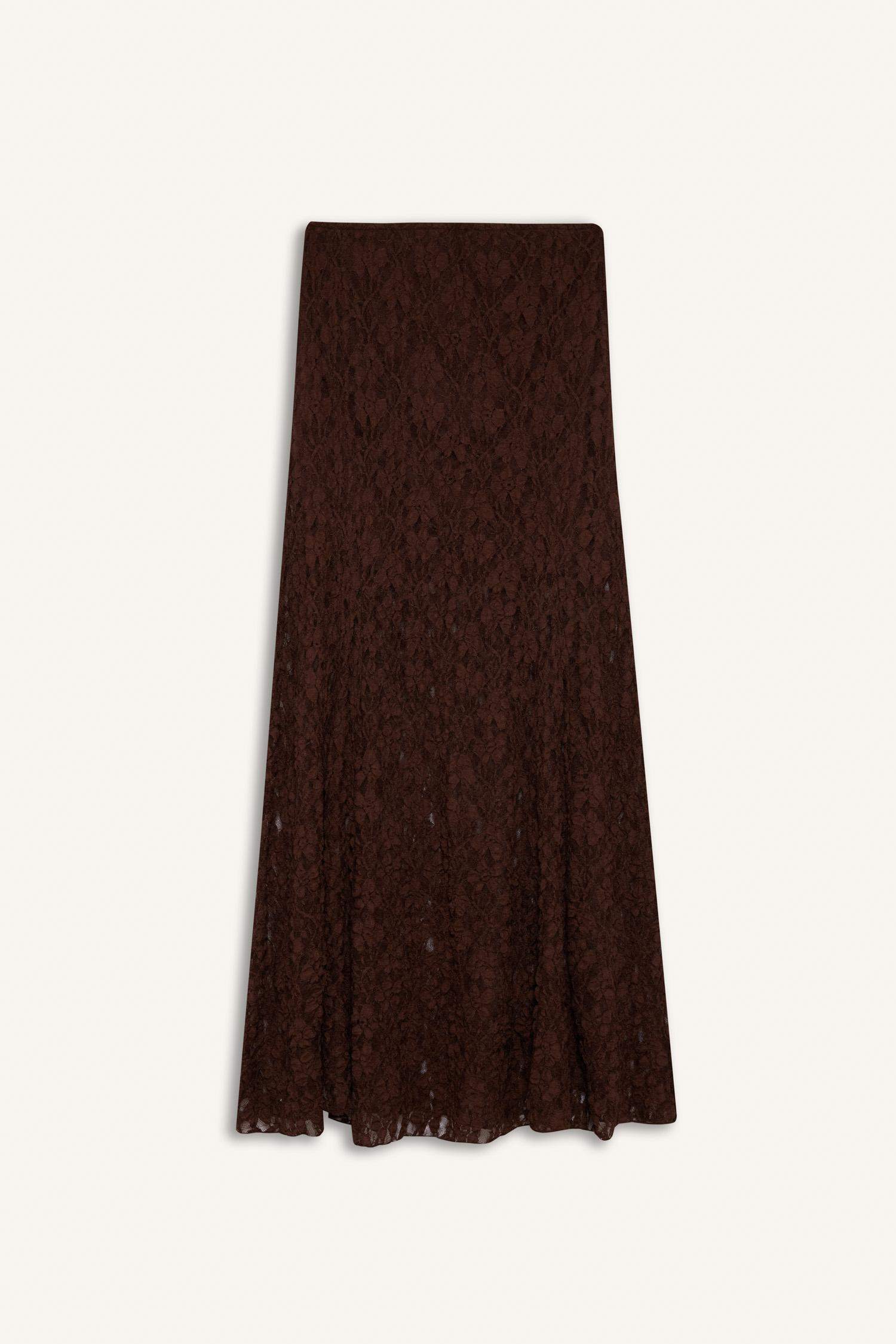 A Line Lace High Waist Maxi Knitted Skirt