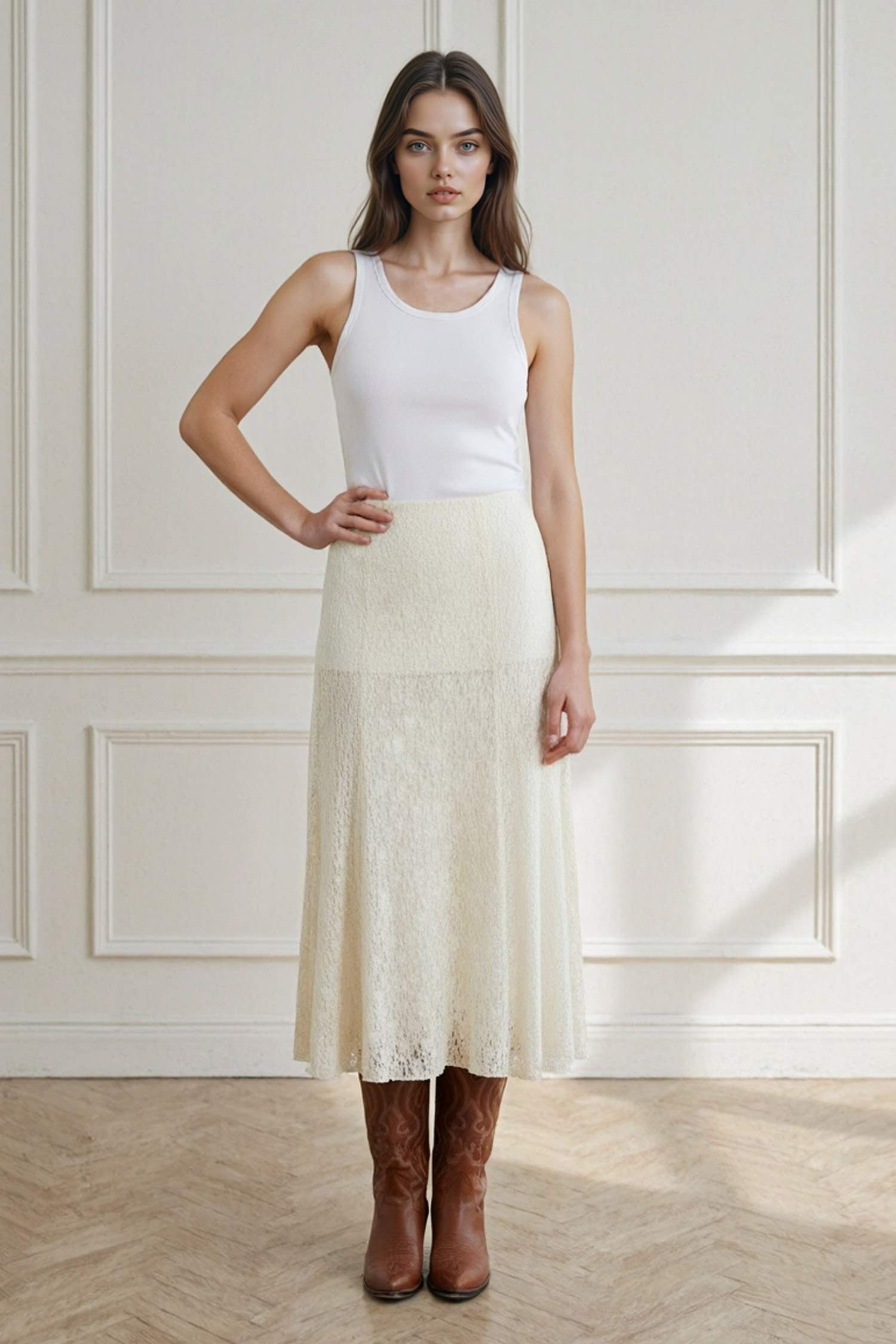 A Line Lace High Waist Maxi Knitted Skirt