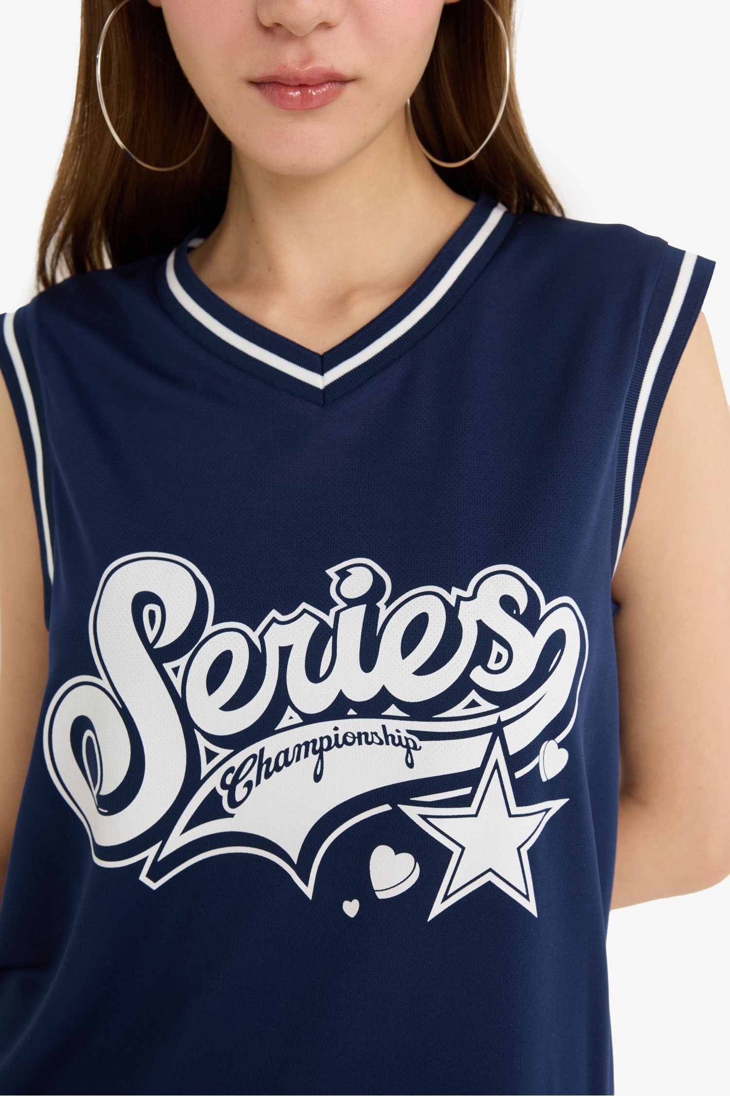 Coool Oversize Geniş Kalıp Sırt Baskılı V Yaka Forma Kumaşı Atlet