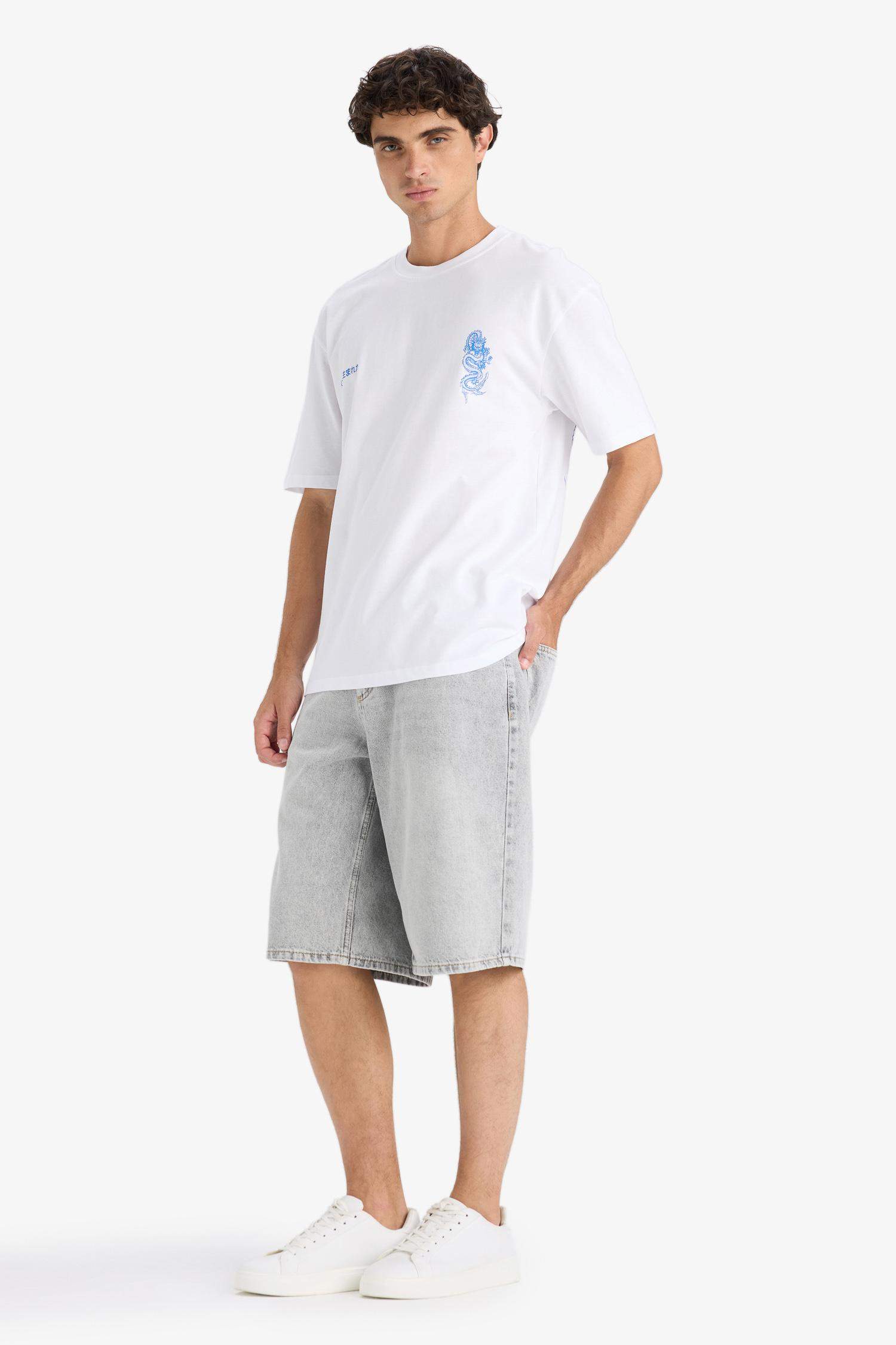 %100 Pamuk Baggy Fit Jean Bermuda Şort