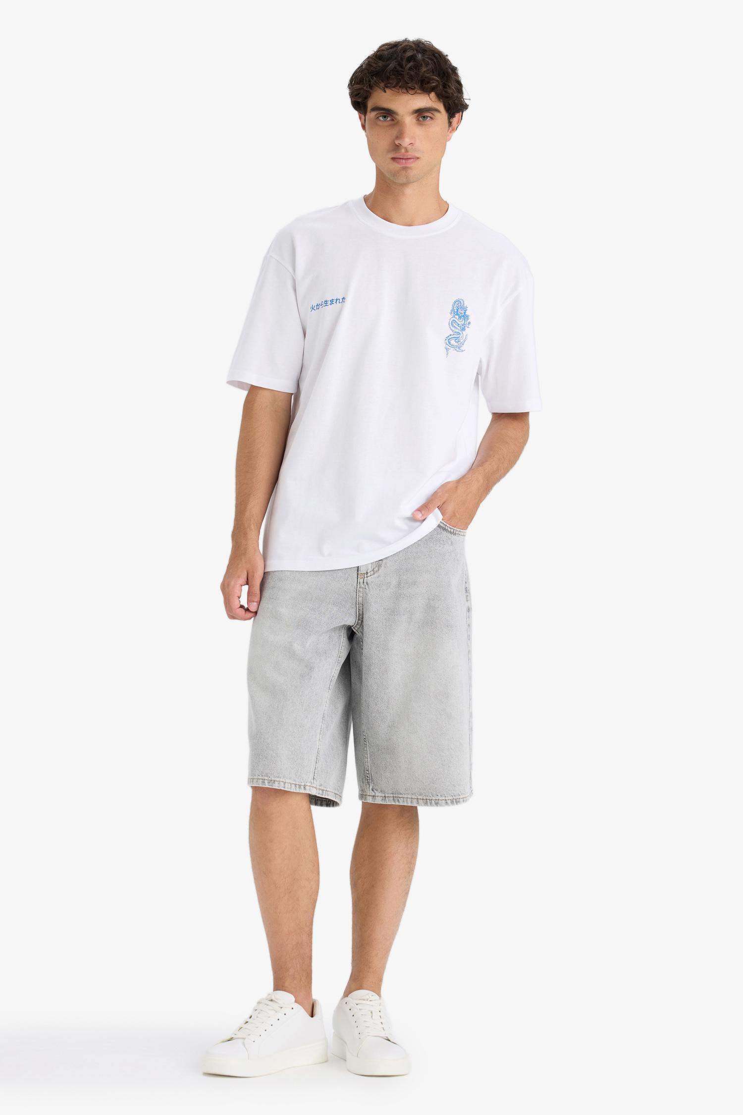 %100 Pamuk Baggy Fit Jean Bermuda Şort