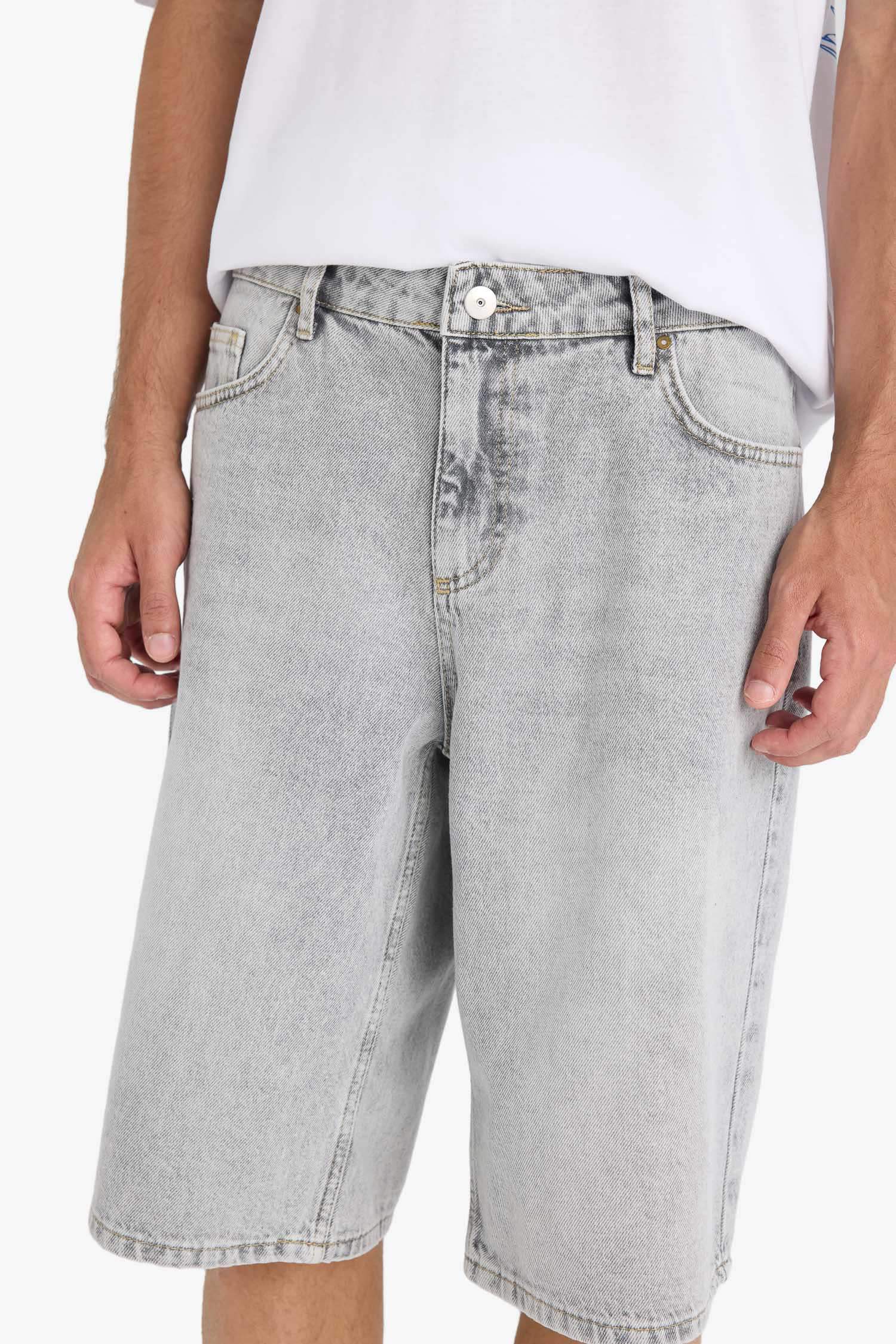 %100 Pamuk Baggy Fit Jean Bermuda Şort