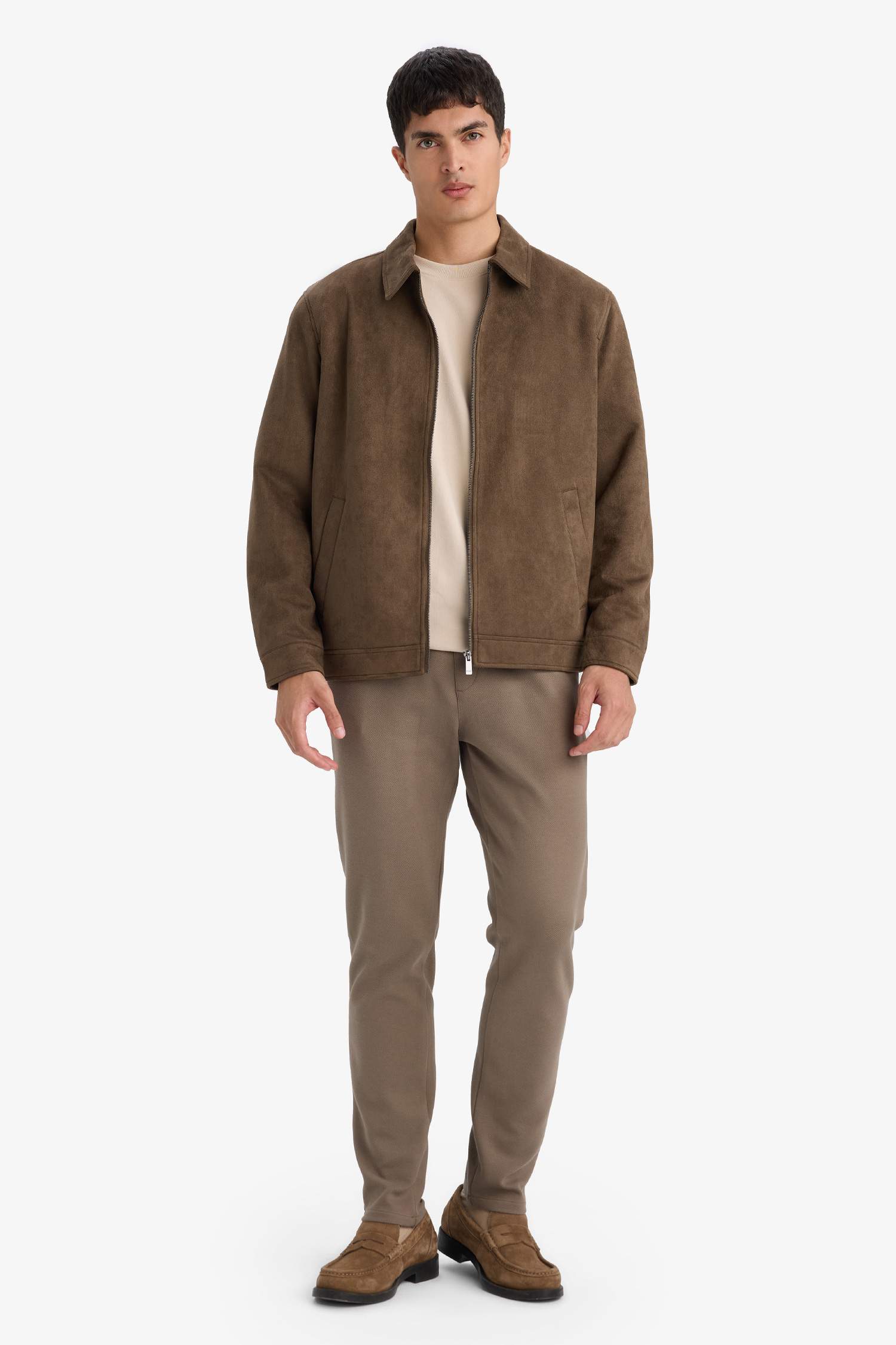 Regular Fit поло жағалы астары бар найзағайлы күдері куртка