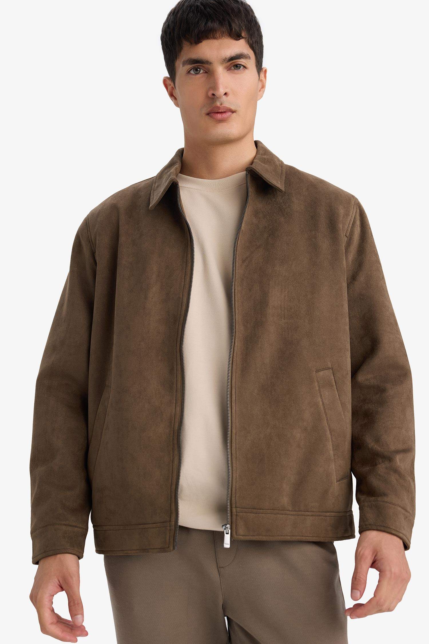 Regular Fit поло жағалы астары бар найзағайлы күдері куртка