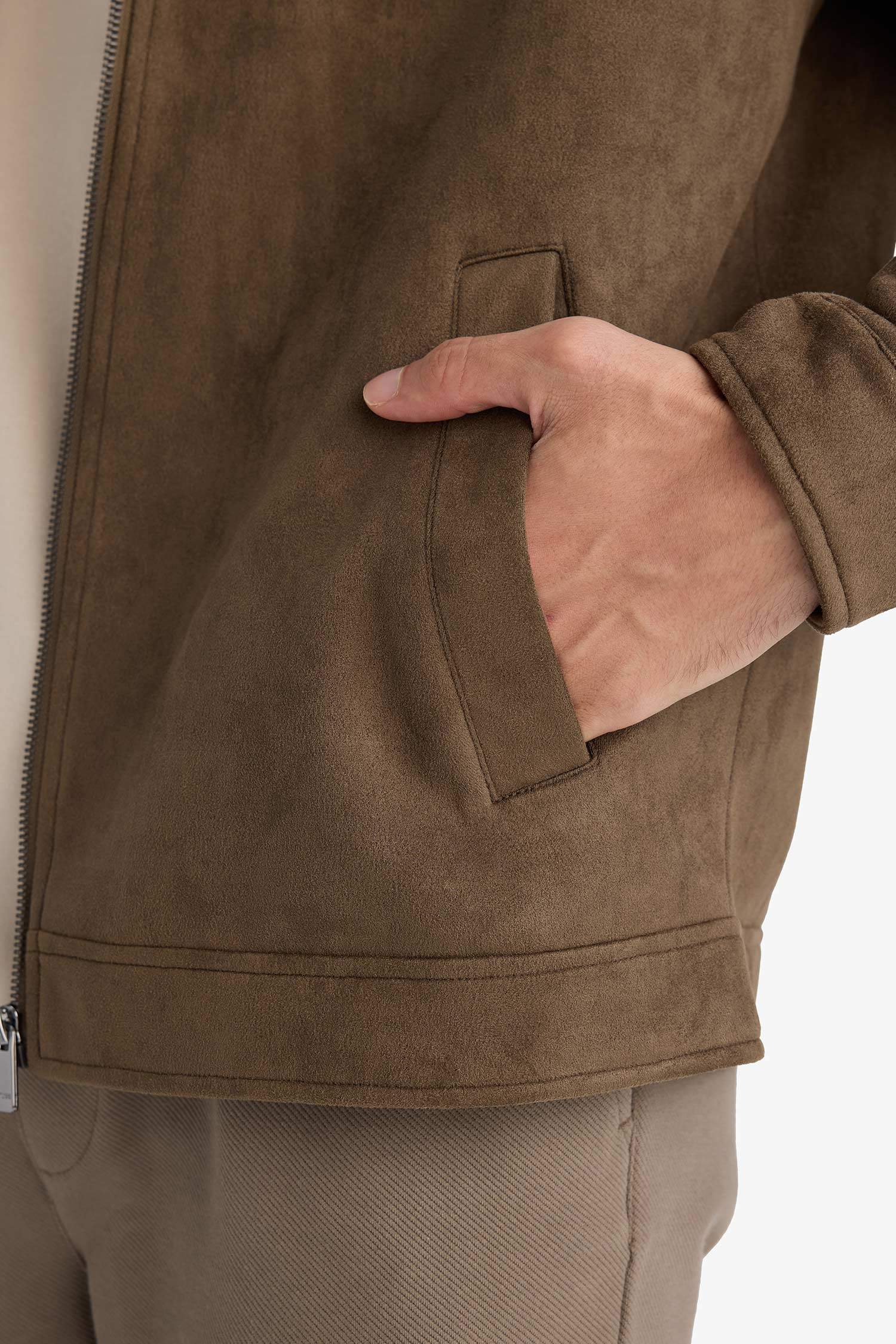 Regular Fit поло жағалы астары бар найзағайлы күдері куртка