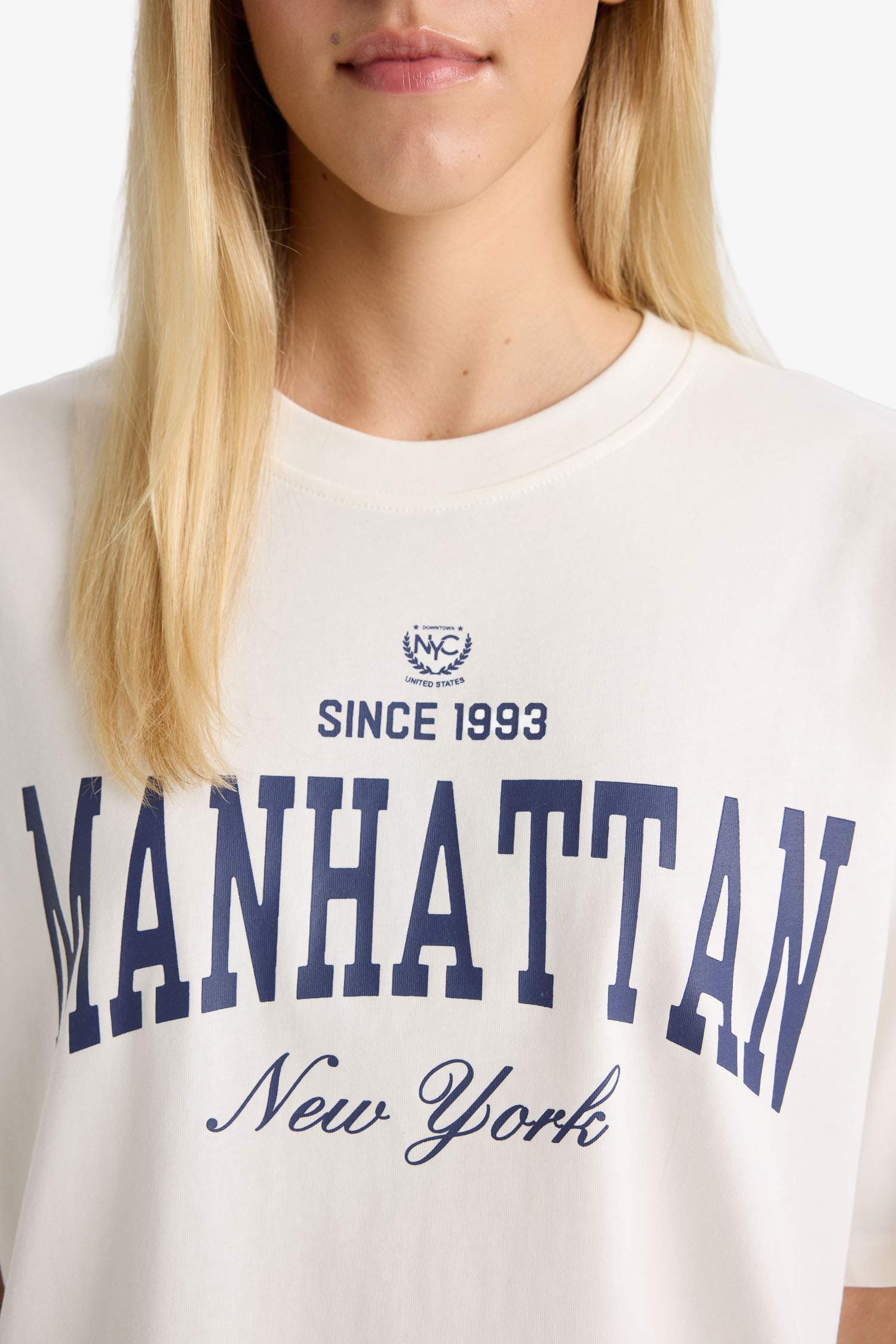 Oversize Geniş Kalıp Bisiklet Yaka Baskılı Kısa Kollu Tişört