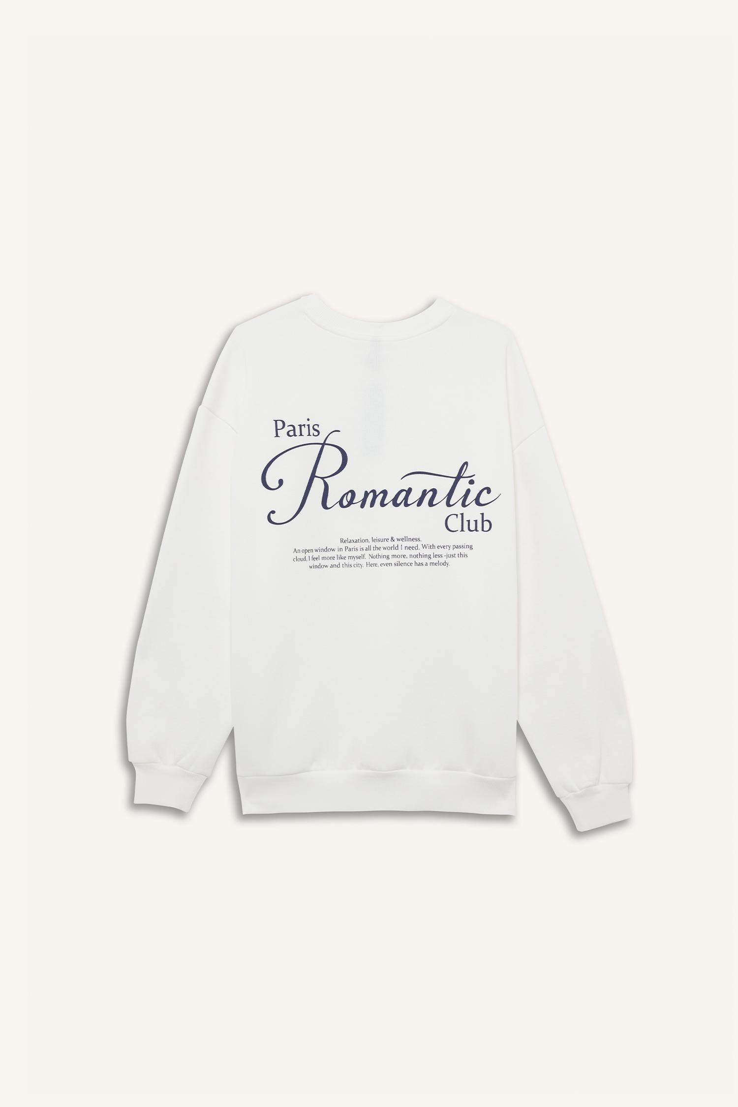 Oversize Geniş Kalıp Bisiklet Yaka Baskılı Kalın Sweatshirt