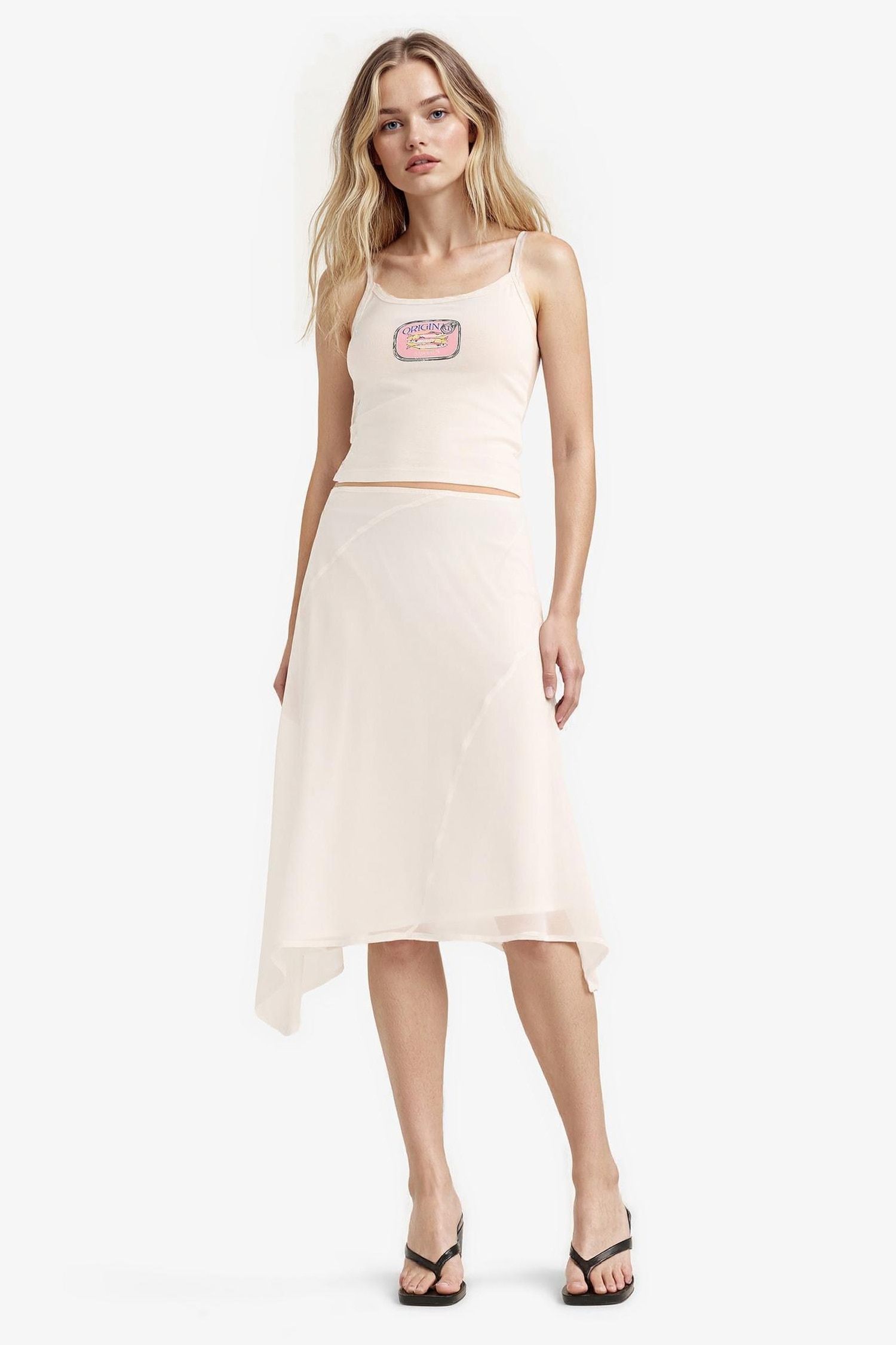 A Line Chiffon Normal Waist Midi Skirt