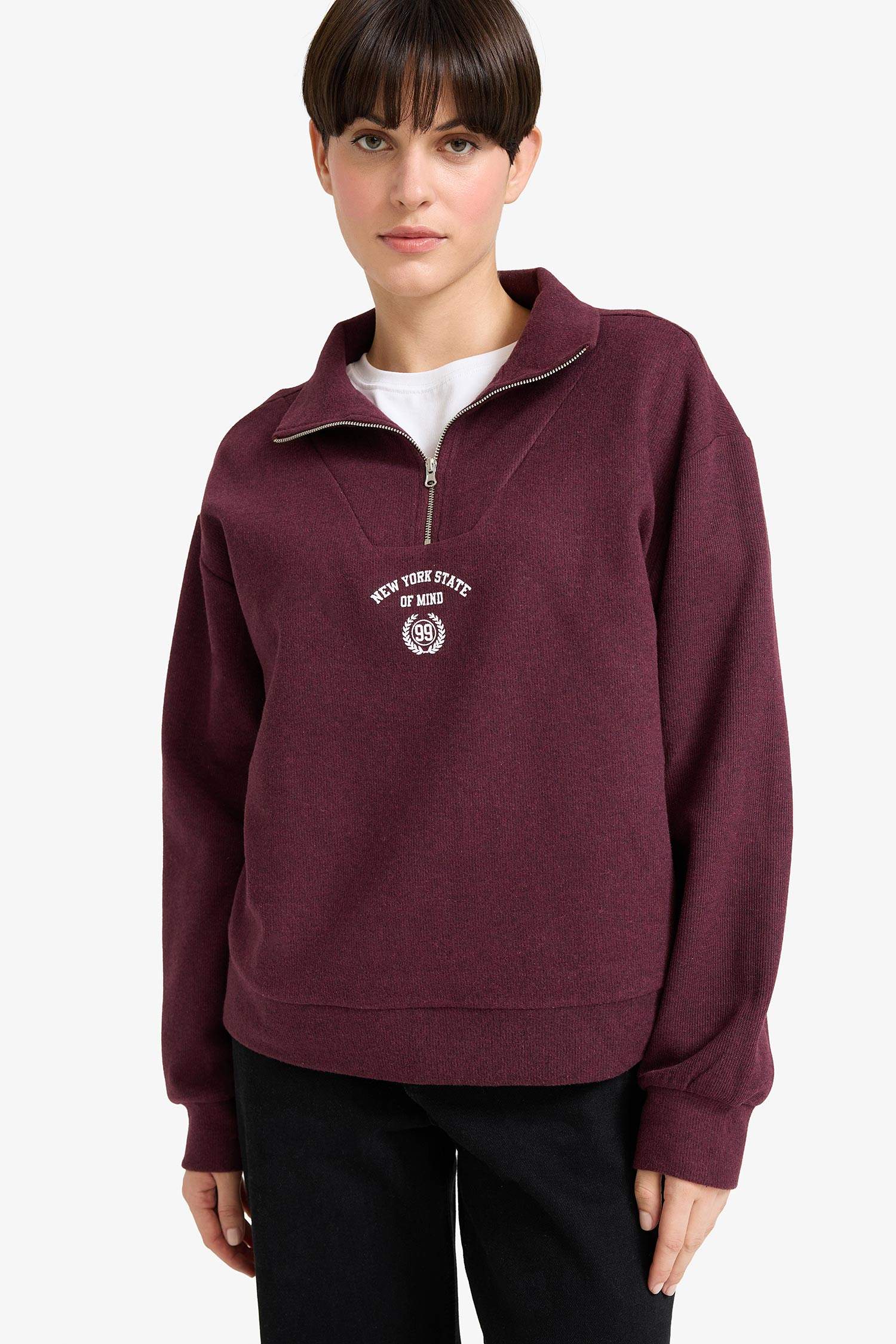 Regular Fit Yarım Fermuarlı Baskılı Sweatshirt