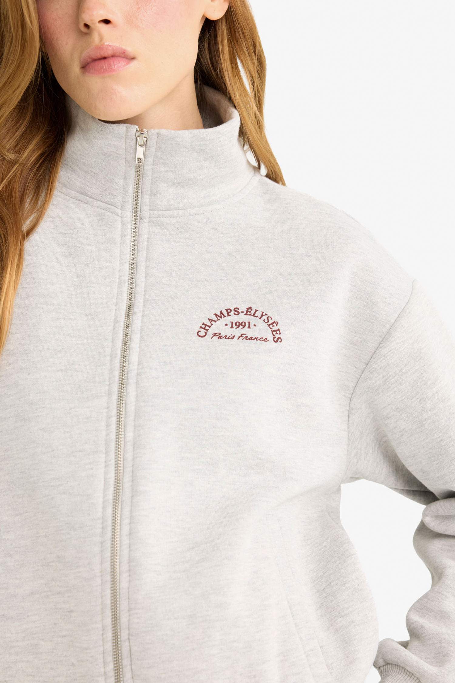 Relax Fit Yarım Balıkçı Yaka Baskılı Kalın Fermuarlı Sweatshirt