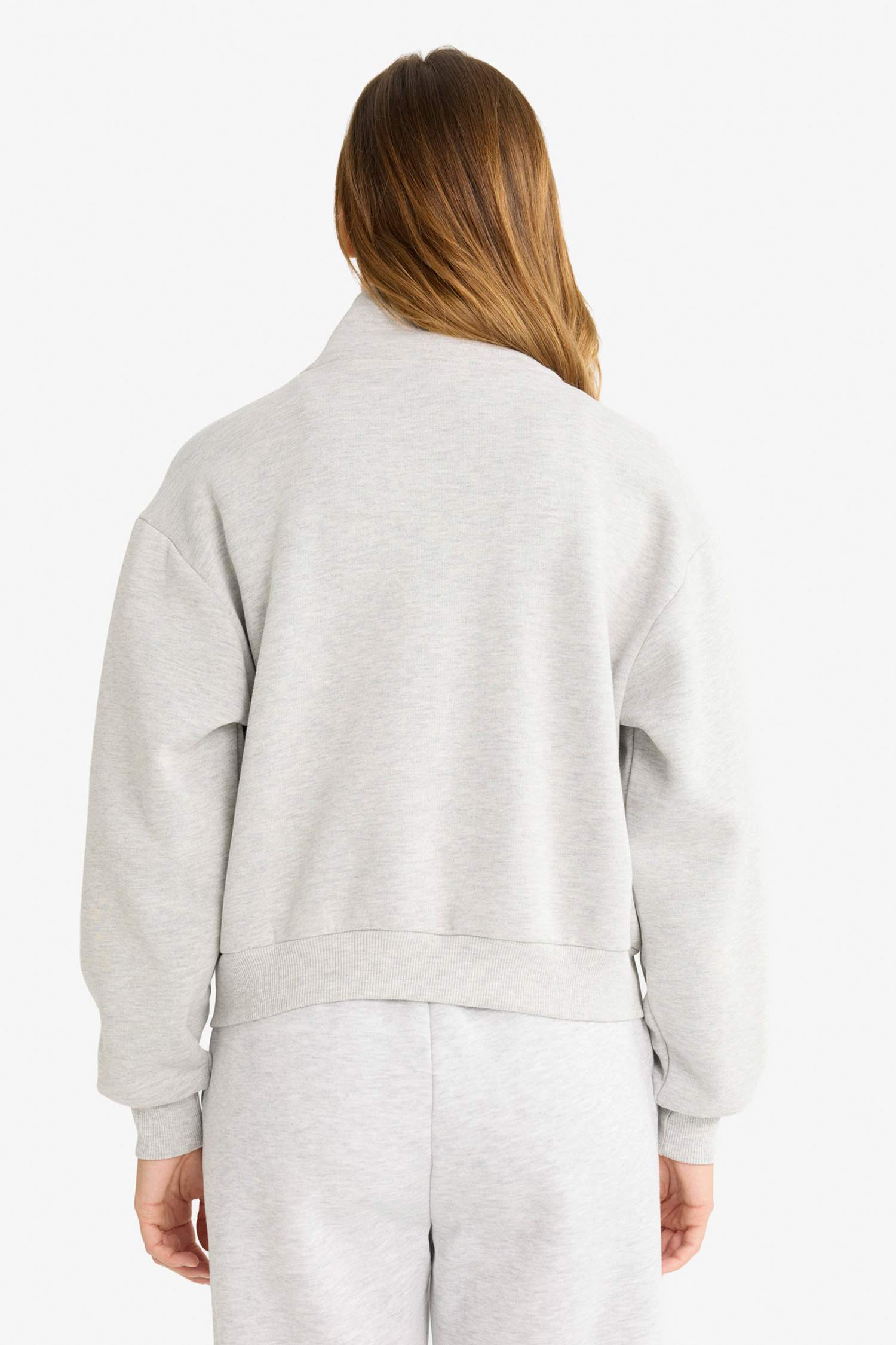 Relax Fit Yarım Balıkçı Yaka Baskılı Kalın Fermuarlı Sweatshirt