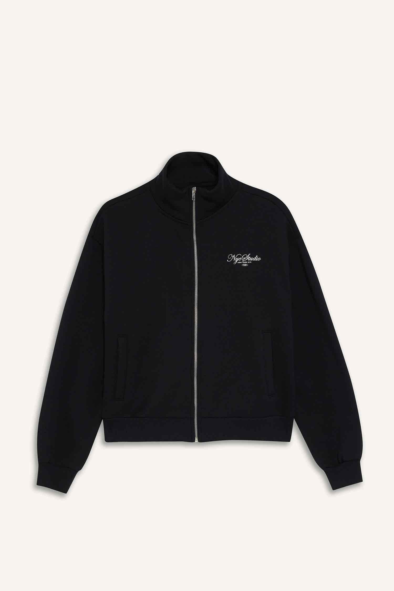 Relax Fit Dik Yaka Baskılı Kalın Fermuarlı Sweatshirt