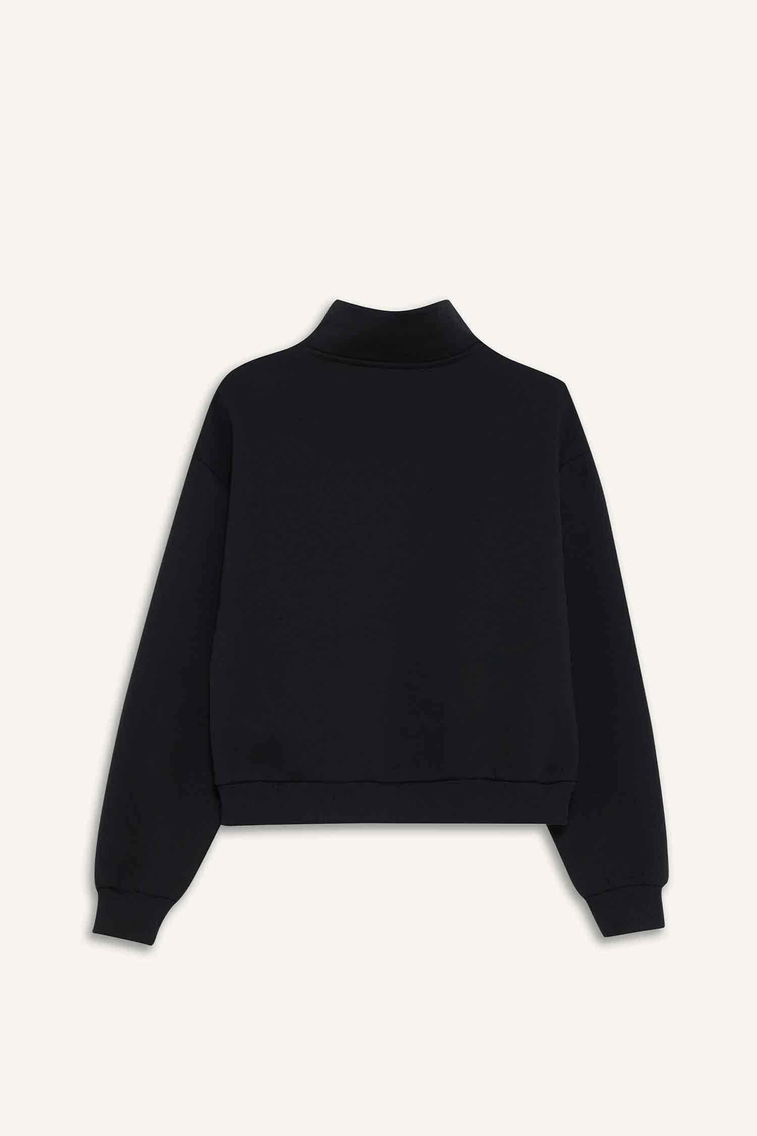 Relax Fit Dik Yaka Baskılı Kalın Fermuarlı Sweatshirt