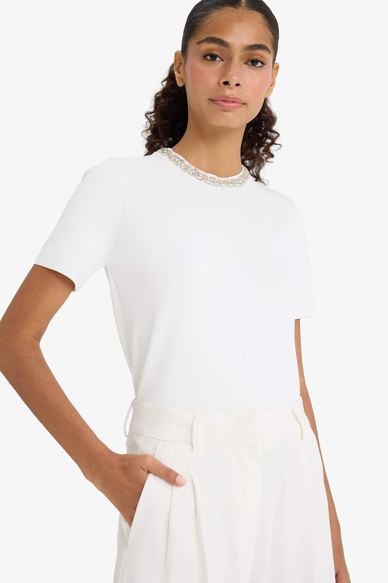 Regular Fit Crew Neck Embroidered Knitwear Pullover