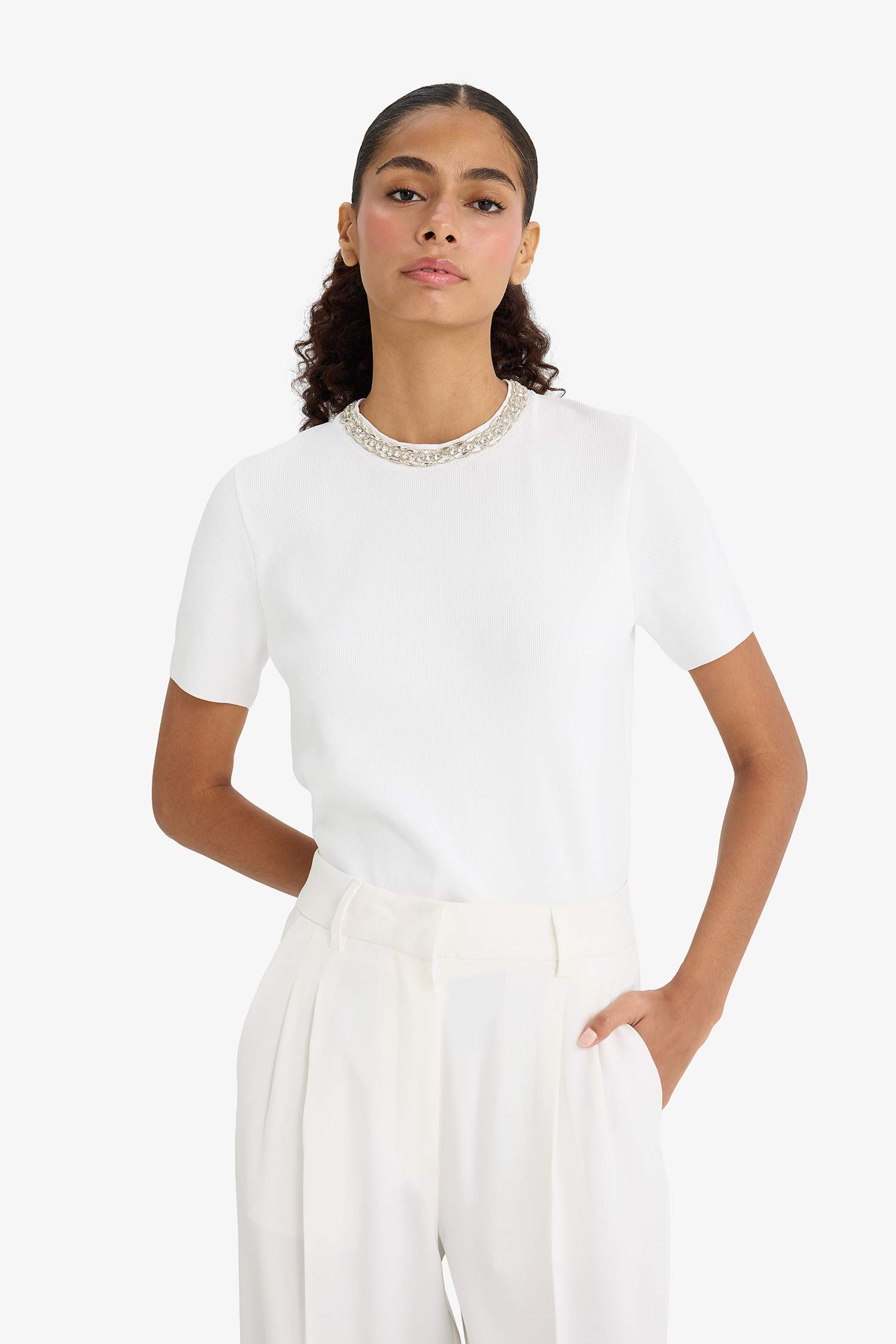 Regular Fit Crew Neck Embroidered Knitwear Pullover