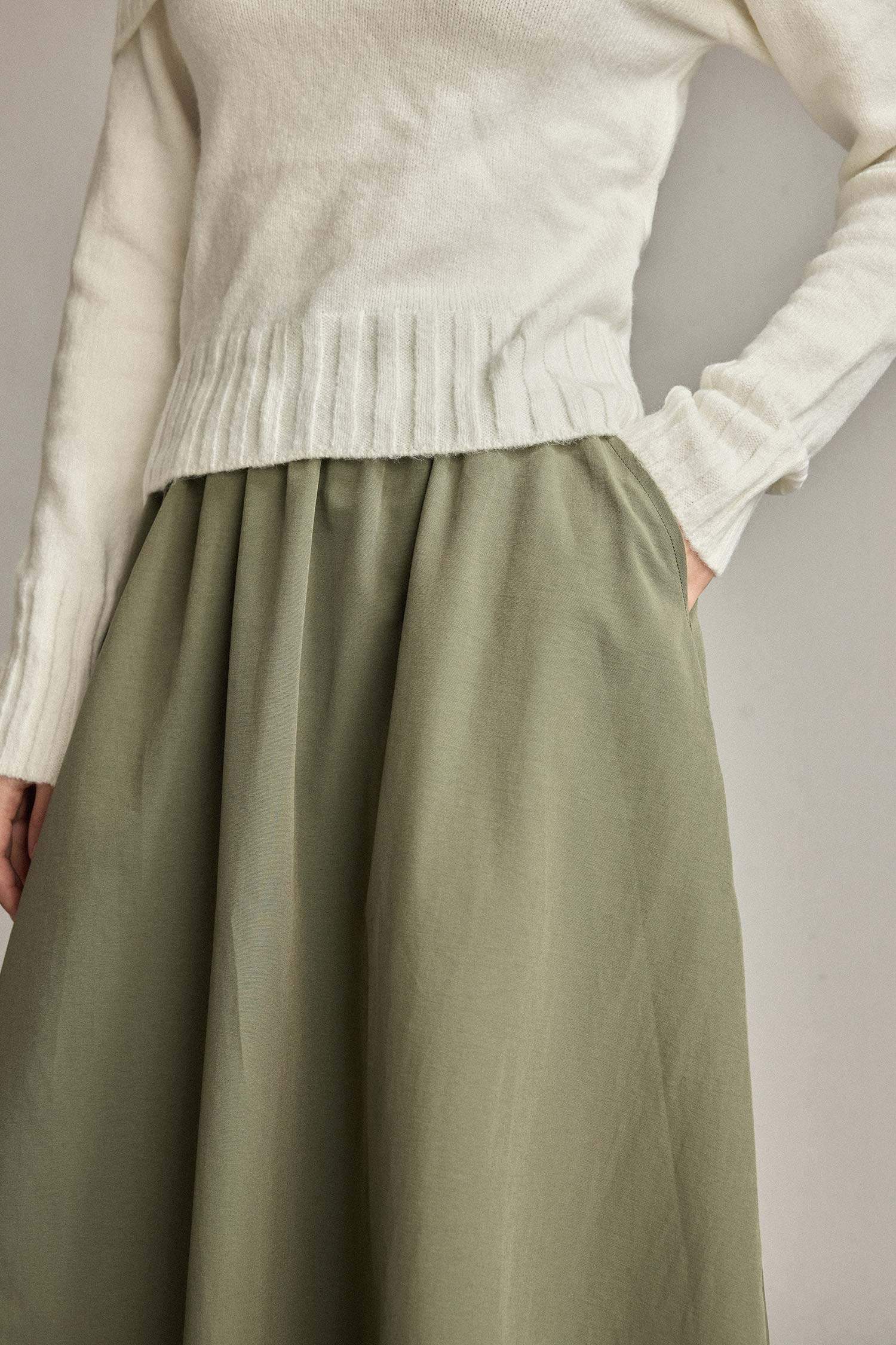 تنورة طويلة بوبلين بخصر مطاطي