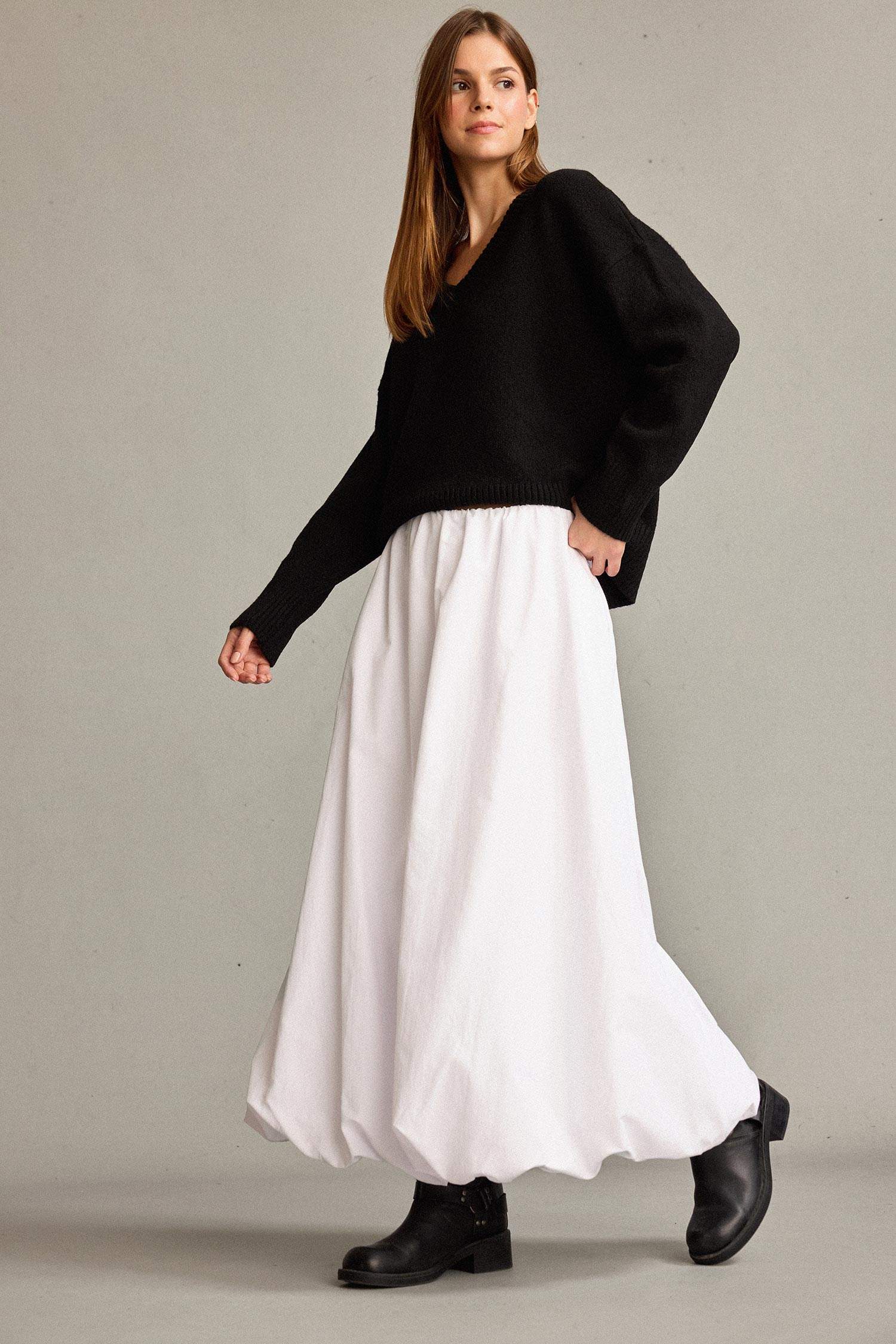 Balloon Fit Poplin Lined Elastic Band Skirt